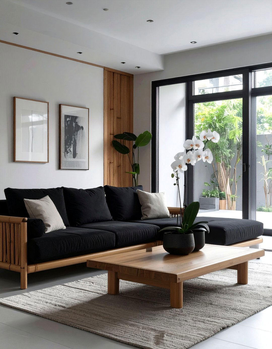 Zen Inspired Minimalist Living Room - 30 black couch living room ideas