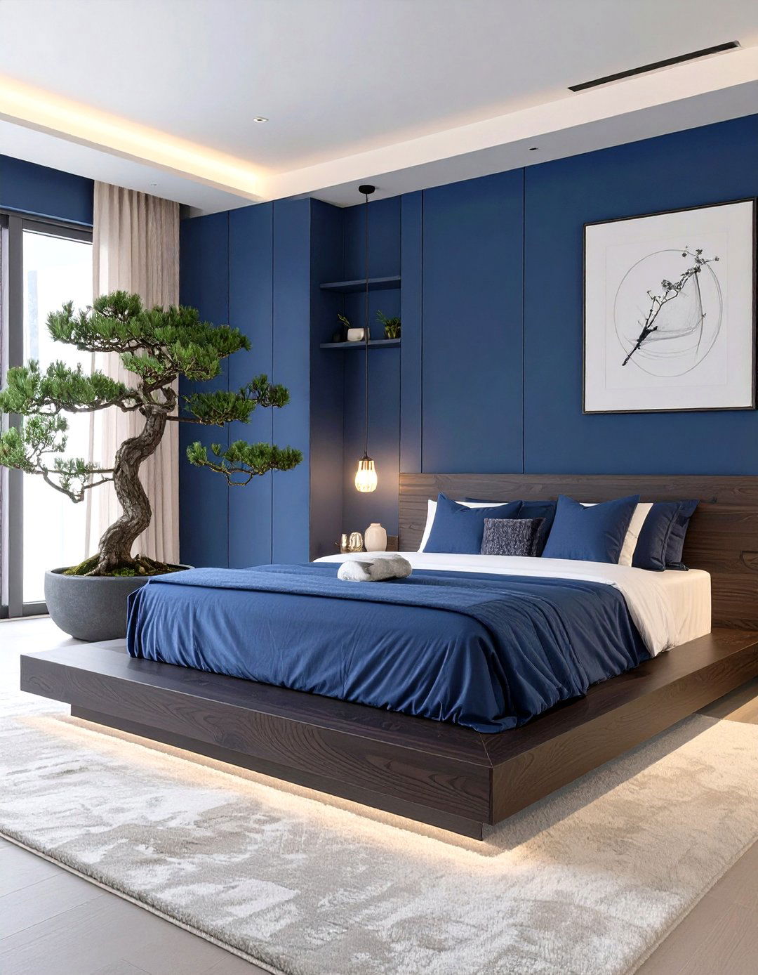 Zen Inspired Navy Bedroom - 30 modern navy blue bedroom ideas