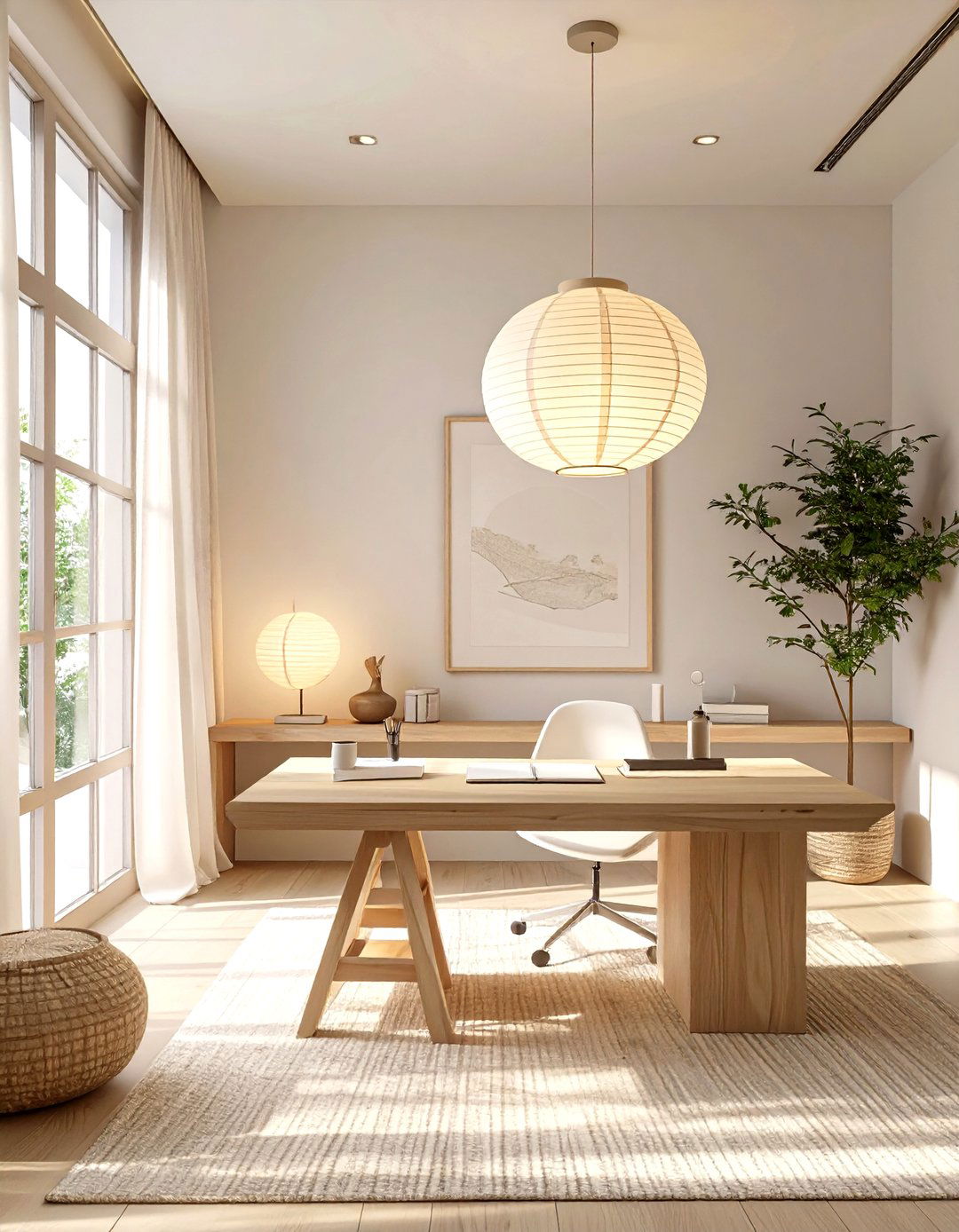 Zen Office with Paper Lanterns - 30 home office lighting ideas