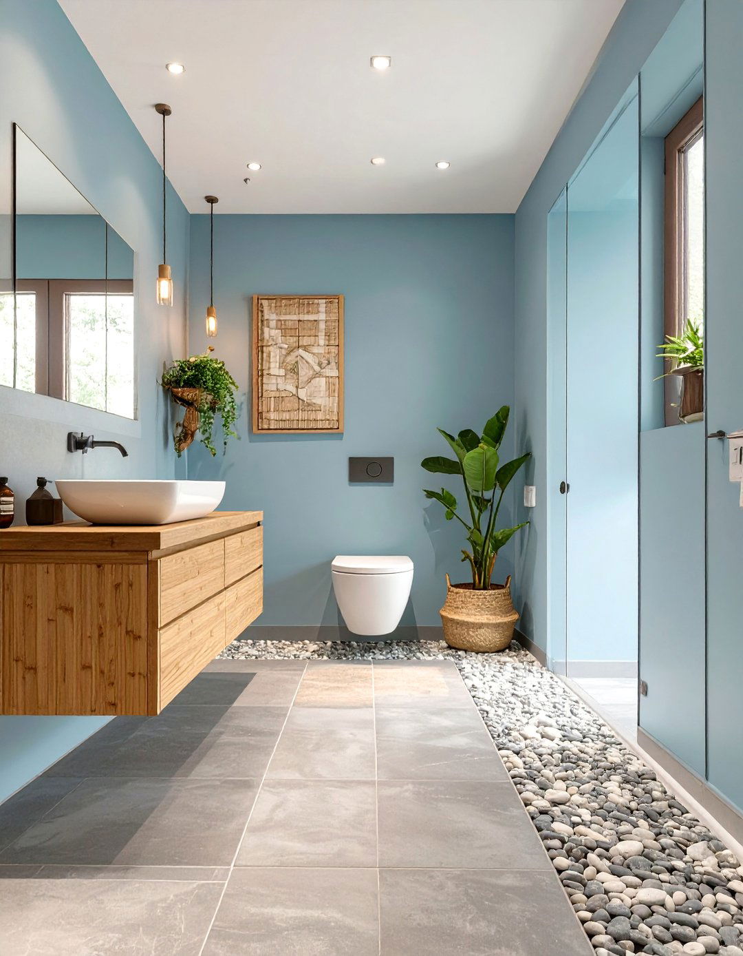 Zen Retreat with Sky Blue and Pebble Gray - 30 blue and gray bathroom ideas