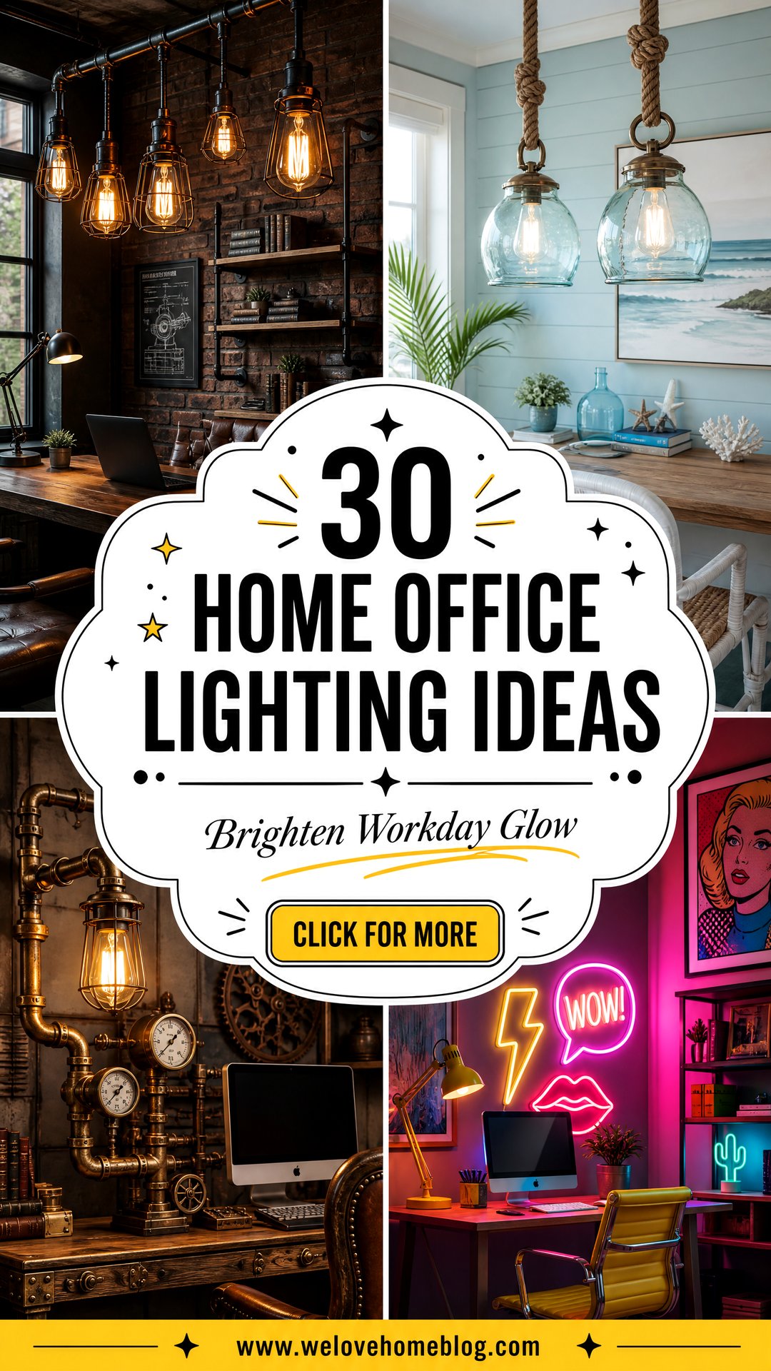 30 Home Office Lighting Ideas to Brighten Your Day - 30 Home Office Lighting Ideas to Brighten Your Day