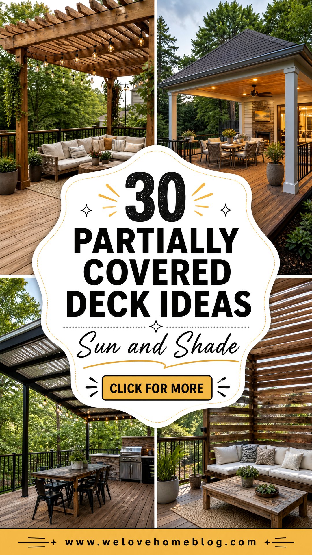 30 Partially Covered Deck Ideas for Sun and Shade - 30 Partially Covered Deck Ideas for Sun and Shade