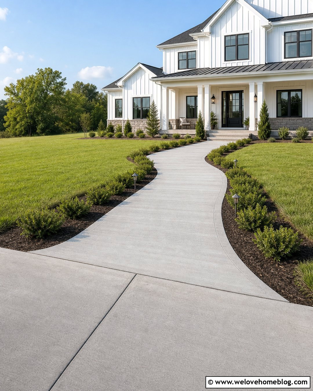 Accessible Concrete Walkway With a Gentle Slope - 20 concrete walkway from driveway to front door ideas