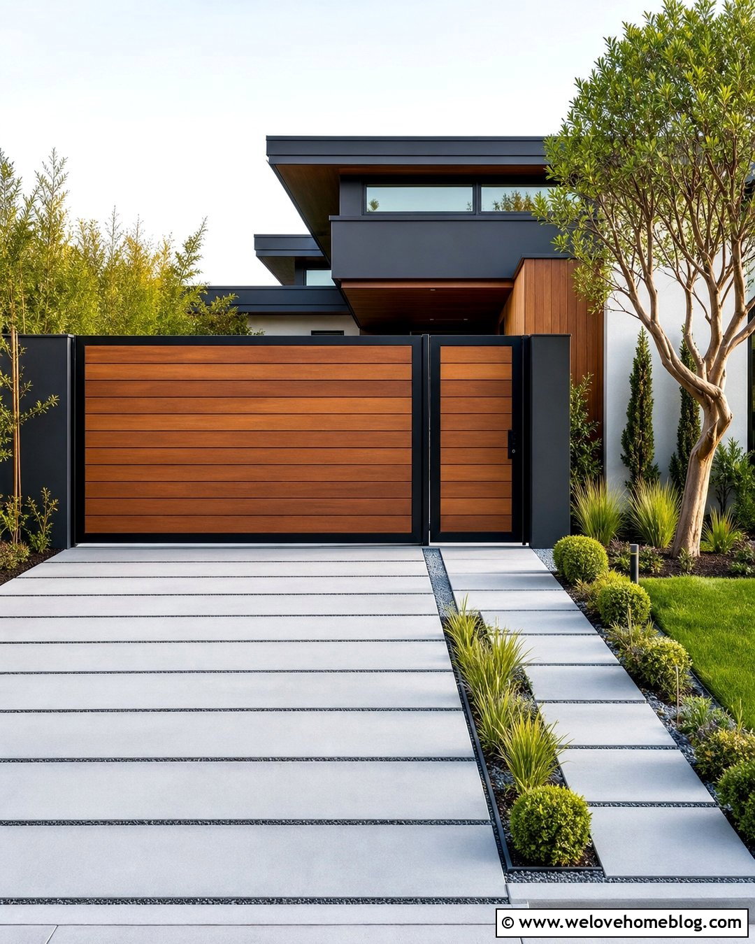 Accoya Wood Gate With Black Steel Frame - 20 Accoya Wood Driveway Gates Ideas