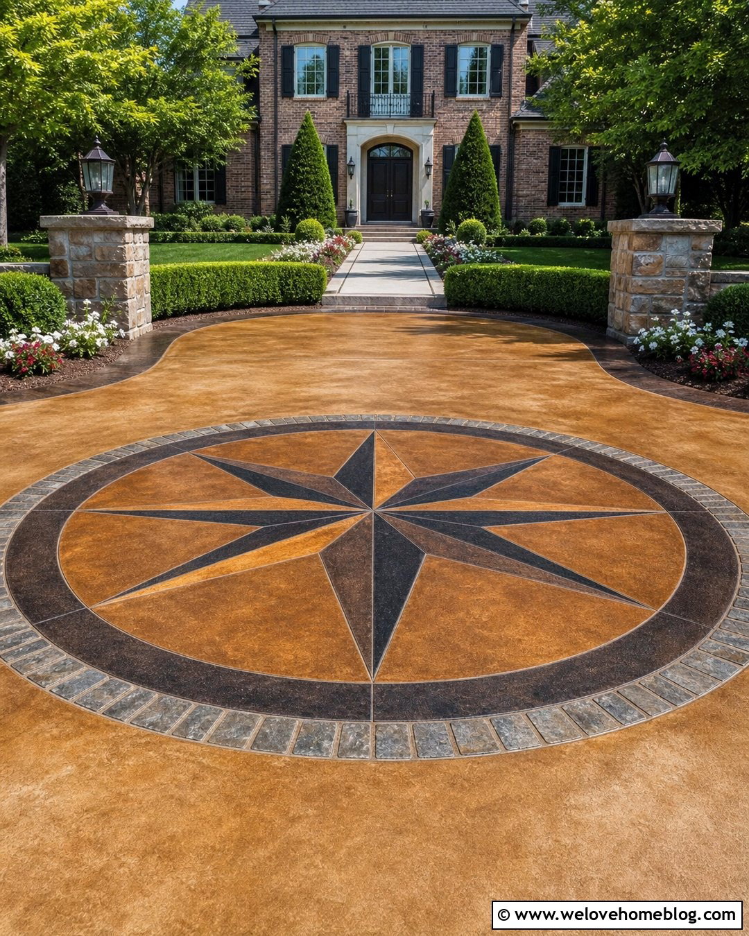 Acid Stain Concrete Driveway With Compass Medallion - 20 acid stain concrete driveway ideas