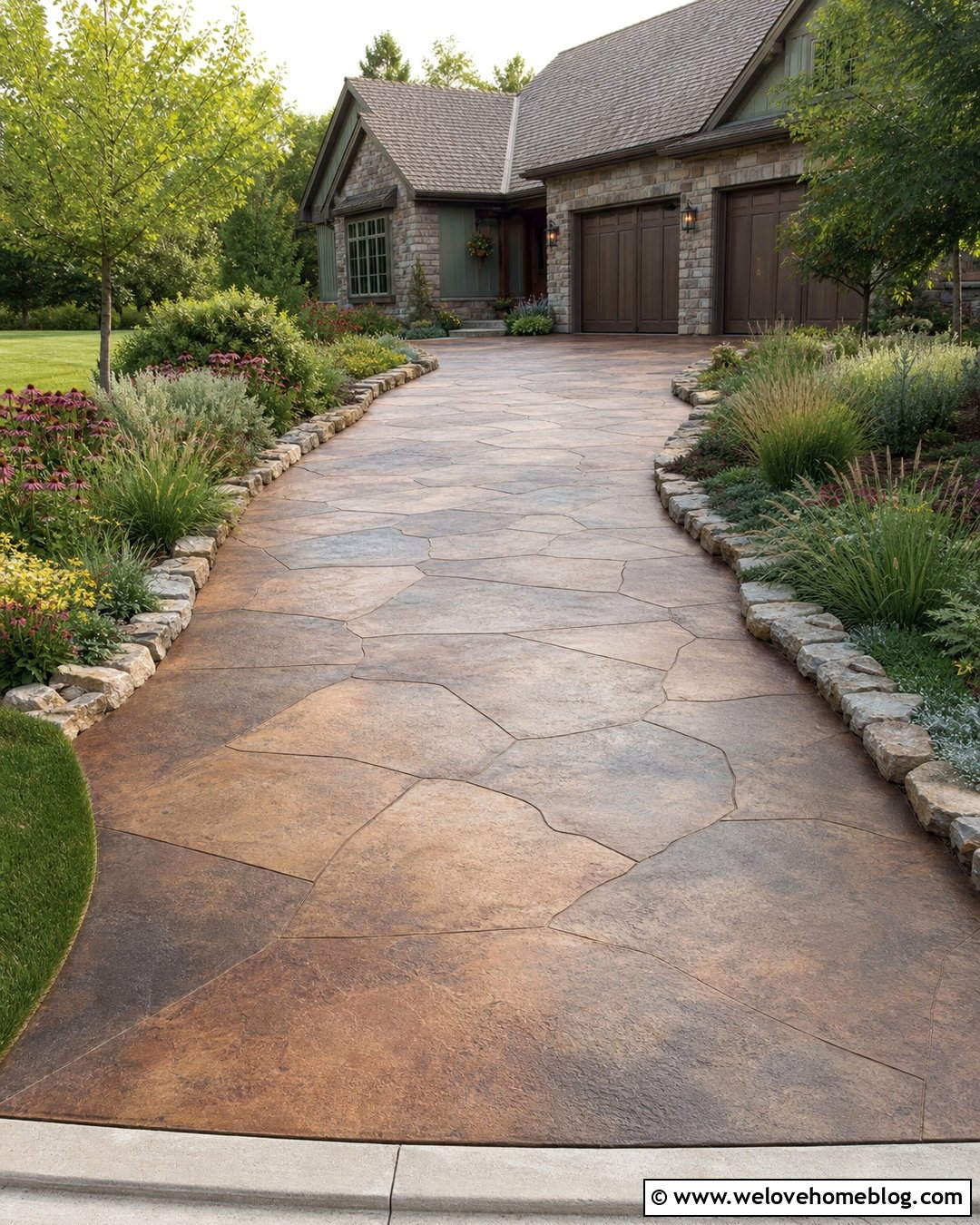 Acid Wash Concrete Driveway With Faux Flagstone Pattern - 20 acid wash concrete driveway ideas