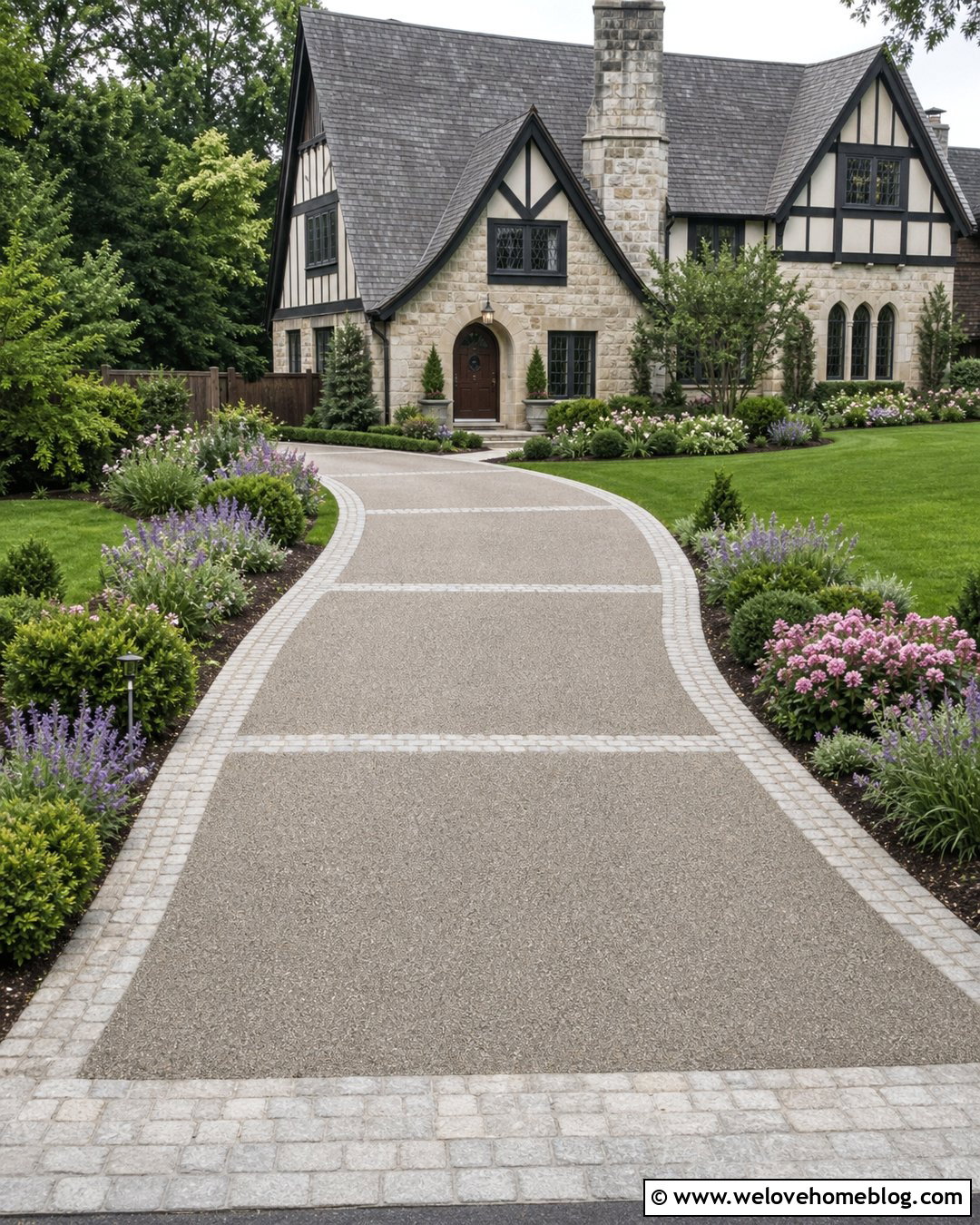 Aggregate Driveway With Cobblestone Bands - 30 Aggregate Driveway Ideas