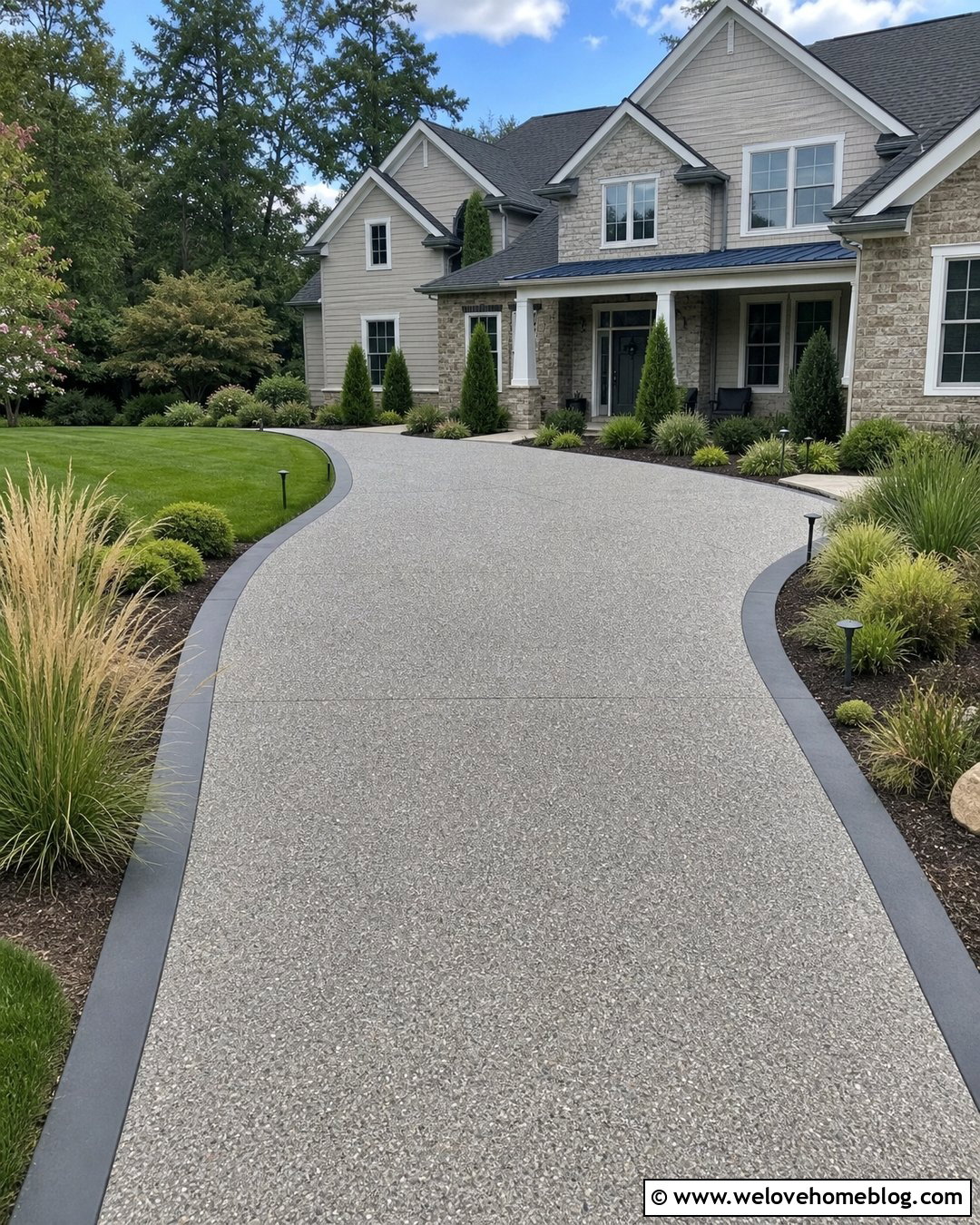 Aggregate Driveway With Solar Edge Lighting - 30 Aggregate Driveway Ideas