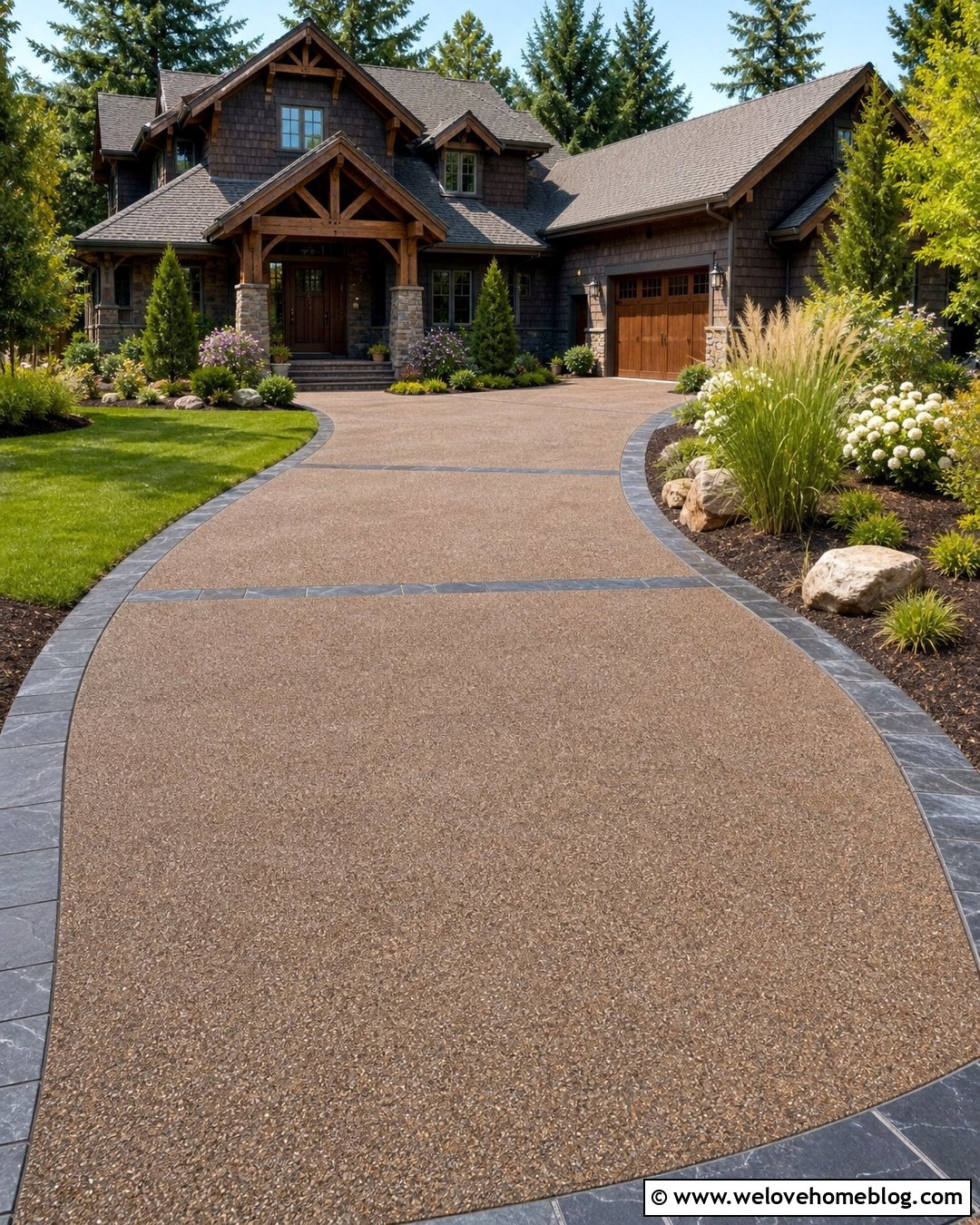 Aggregate Driveway With Stamped Concrete Border - 30 Aggregate Driveway Ideas