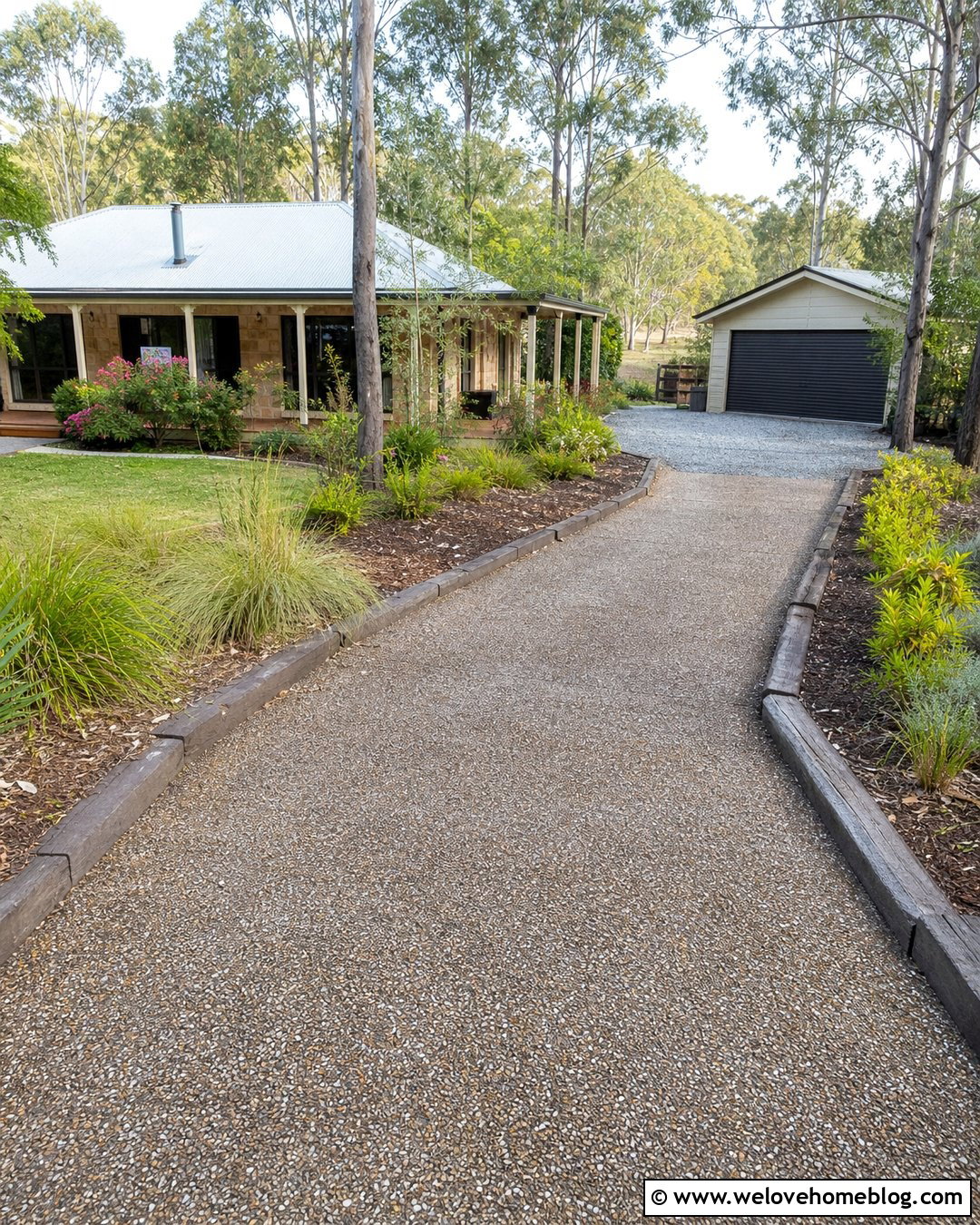 Aggregate Driveway With Timber Edging - 30 Aggregate Driveway Ideas
