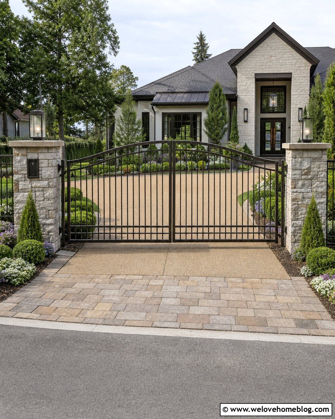 Aluminum Driveway Entry Fence With Automatic Gate - 20 Driveway Entry Fence Ideas