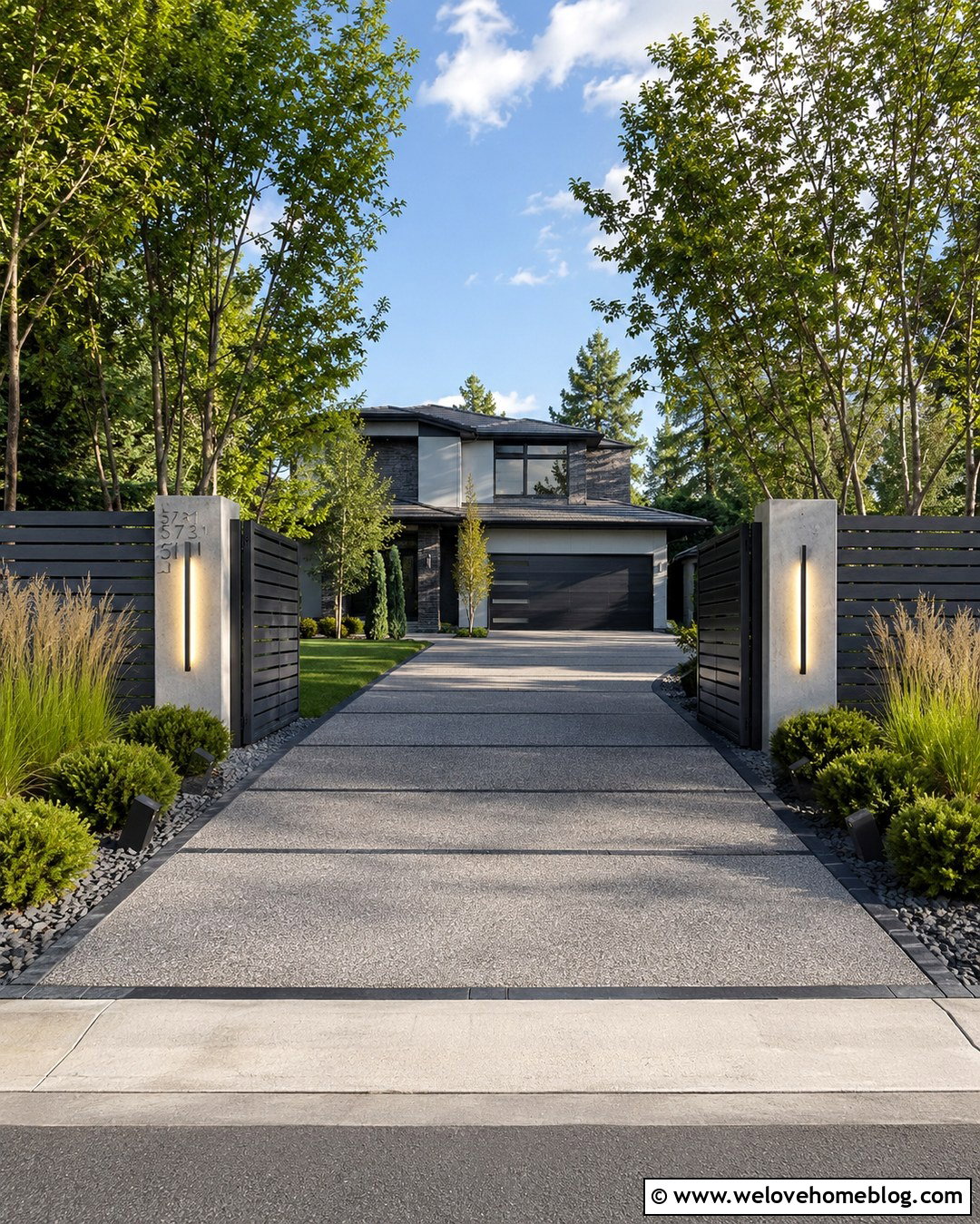 Aluminum Gated Driveway Entrance With Concrete Pillars - 20 Private Gated Driveway Entrance Ideas
