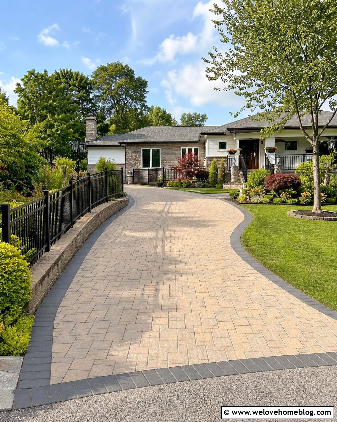 Aluminum Picket Railing With A Curved Driveway - 20 Driveway Railing Ideas