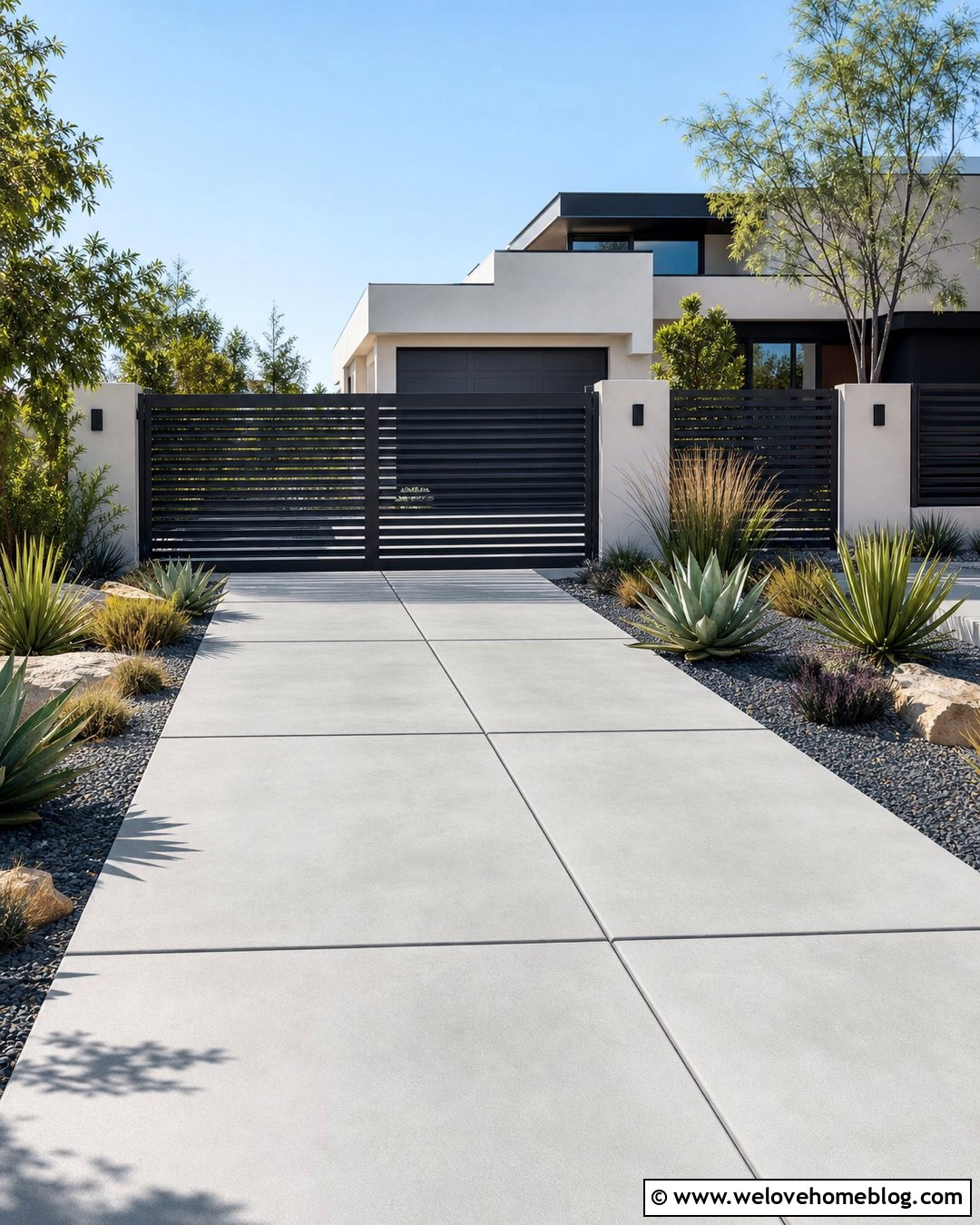 Aluminum Slat Driveway Gate With Stucco Wall - 25 Driveway Front Yard Fence Gate Ideas