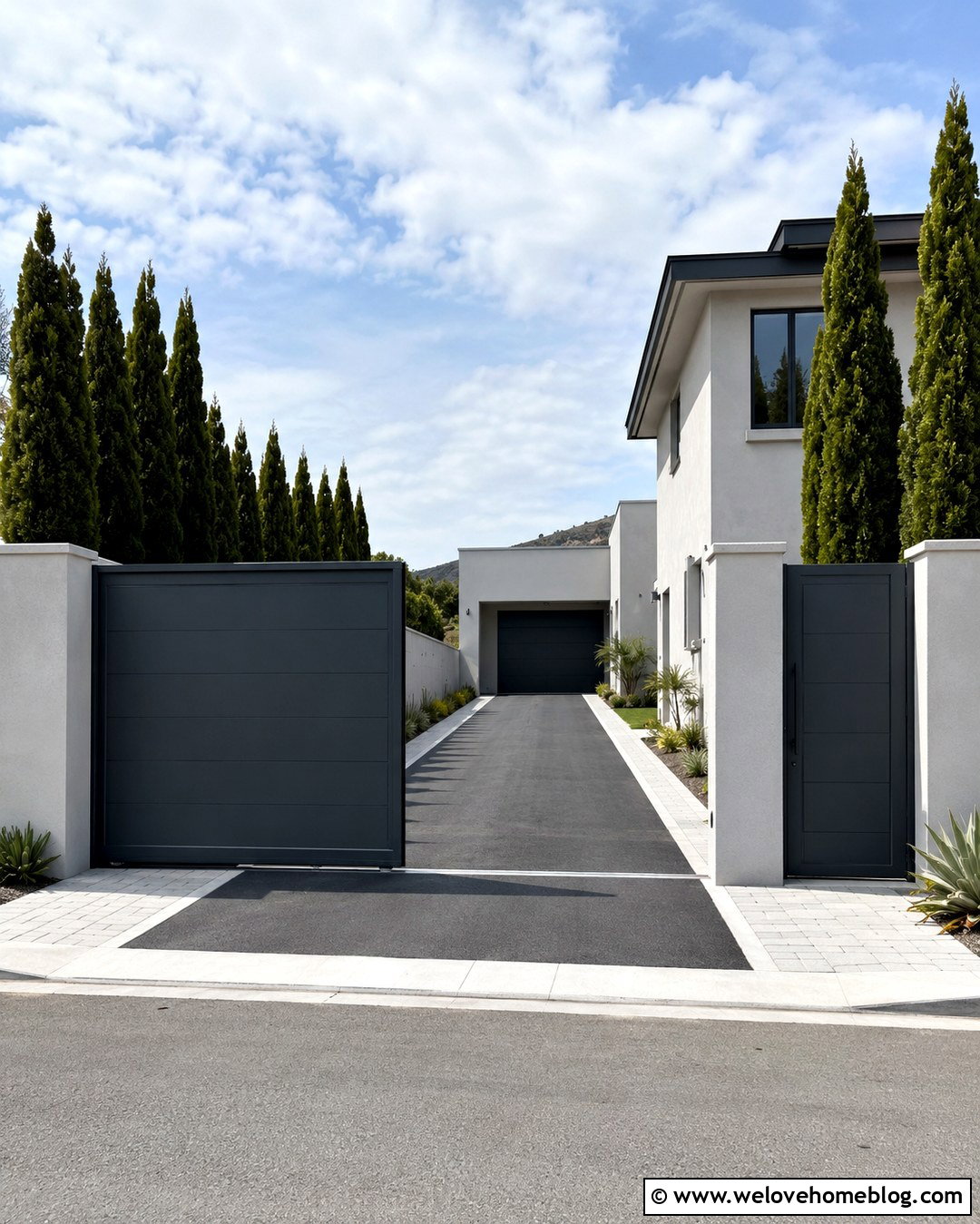 Anthracite Gray Full Privacy Automatic Gate - 20 gray automatic driveway gate ideas