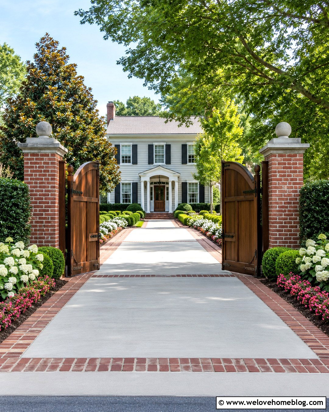 Arched Double Wooden Driveway Gates With Brick Pillars - 20 Double Wooden Gates Driveways Ideas