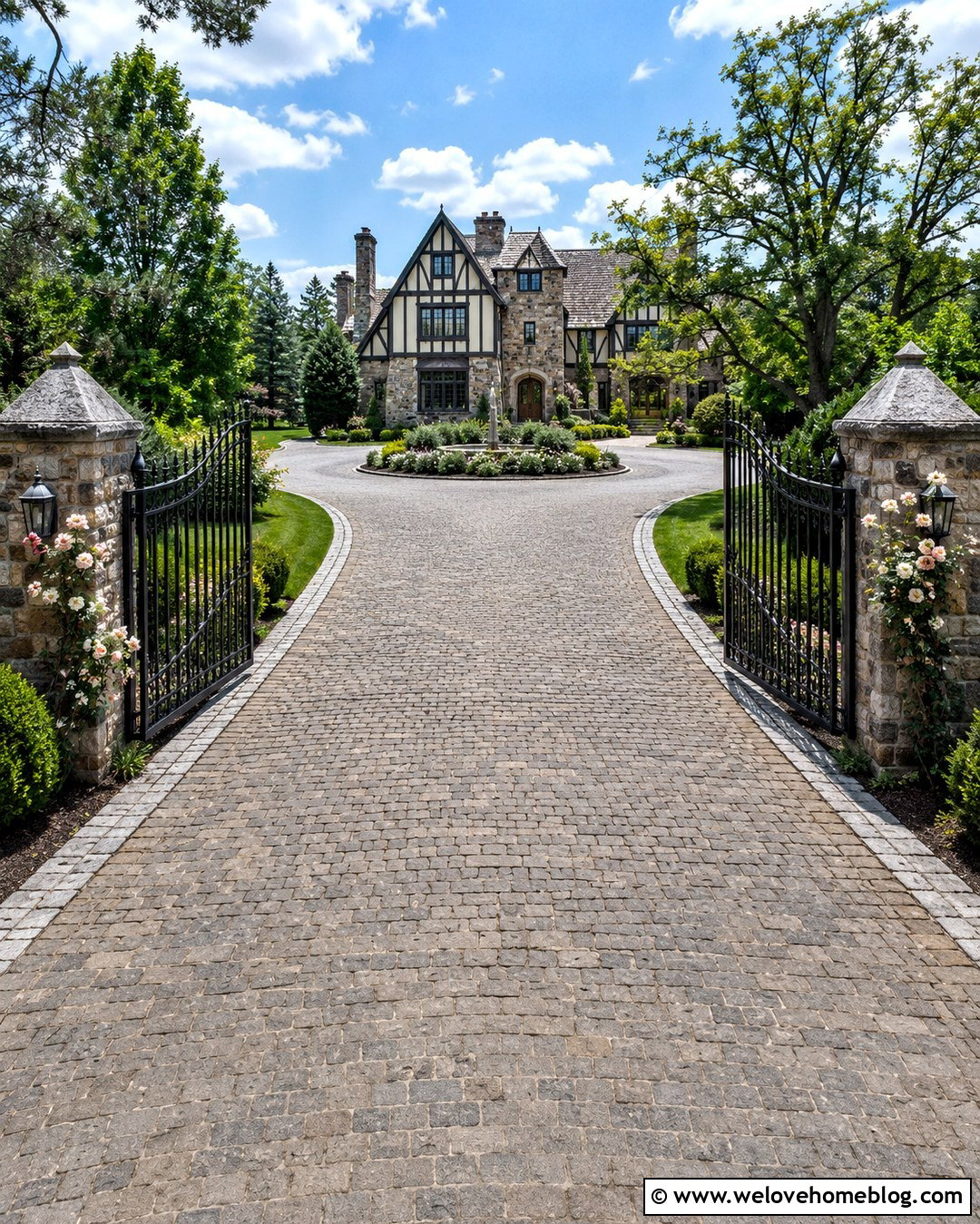 Arched Electric Gate With Cobblestone Driveway - 20 electric gates entrance driveways ideas
