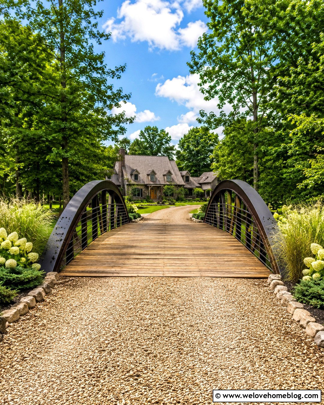 Arched Steel Driveway Bridge With Wood Deck - 20 Driveway Bridge Plans Ideas