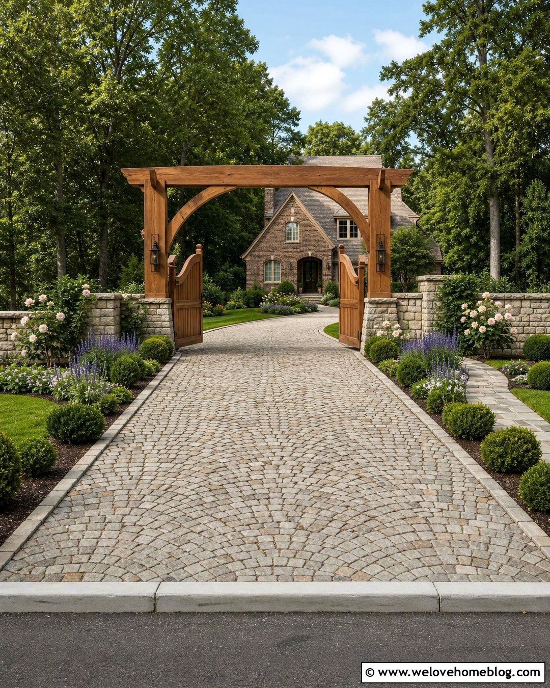 Arched Timber Frame Driveway Entrance - 20 Timber Frame Driveway Entrance Ideas
