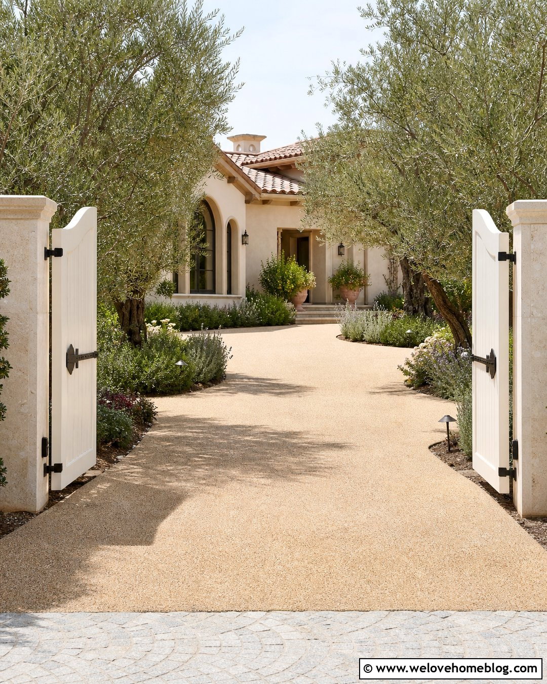 Arched White Wood Double Driveway Gate - 20 White Double Driveway Gate Ideas