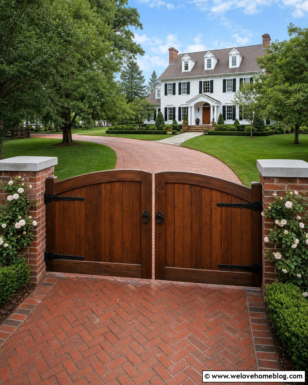 Arched Wood Farm Gate With Brick Driveway - 25 Farm Gates Entrance Driveways Ideas