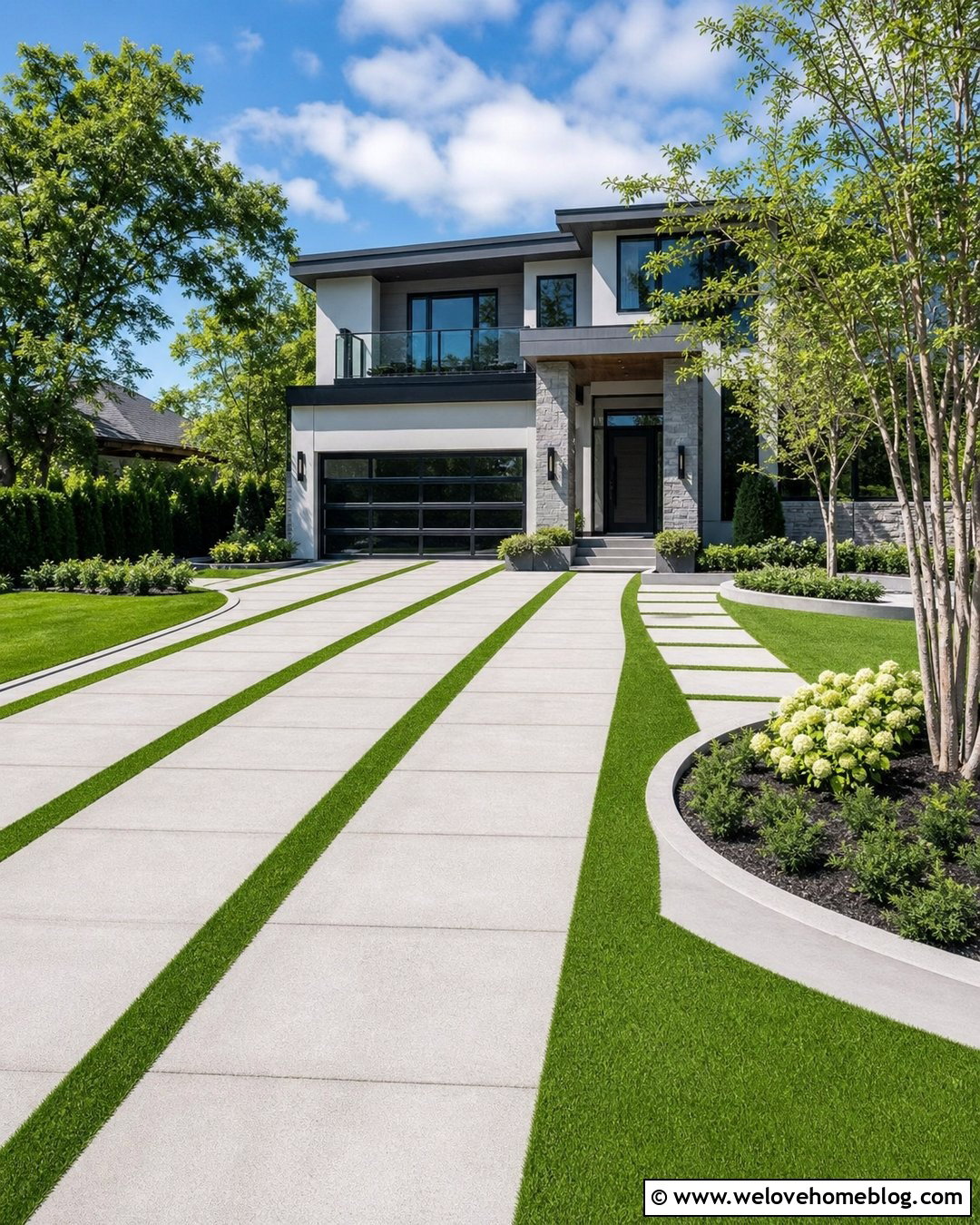 Artificial Turf Driveway With Concrete Bands - 20 Artificial Turf Driveway Ideas
