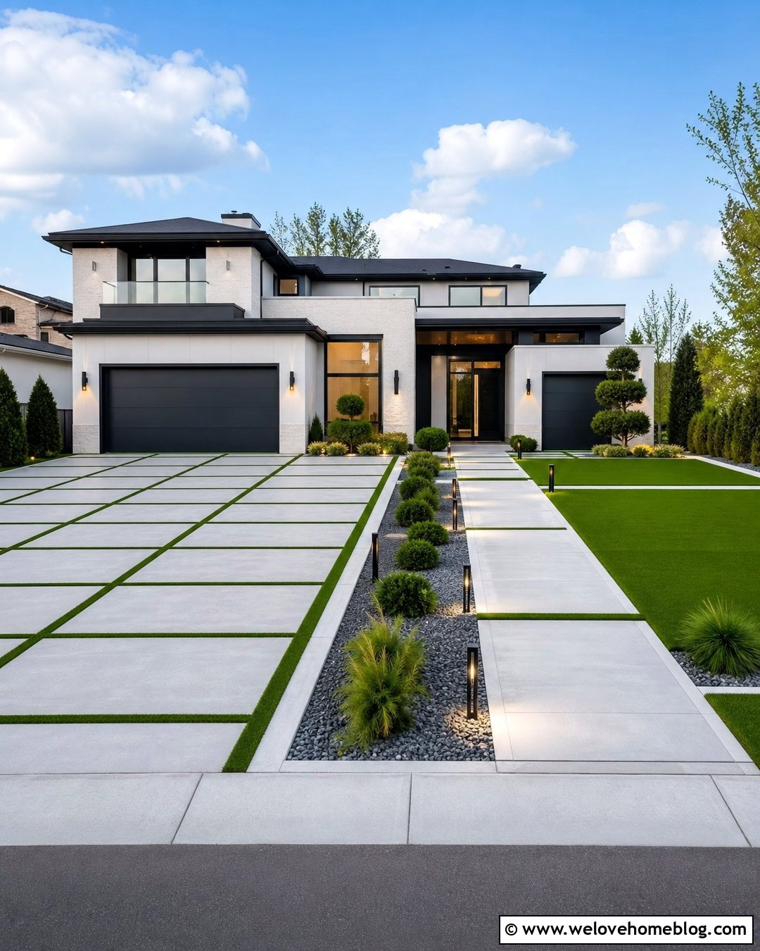 Artificial Turf Driveway With Modern Lighting - 20 Artificial Turf Driveway Ideas