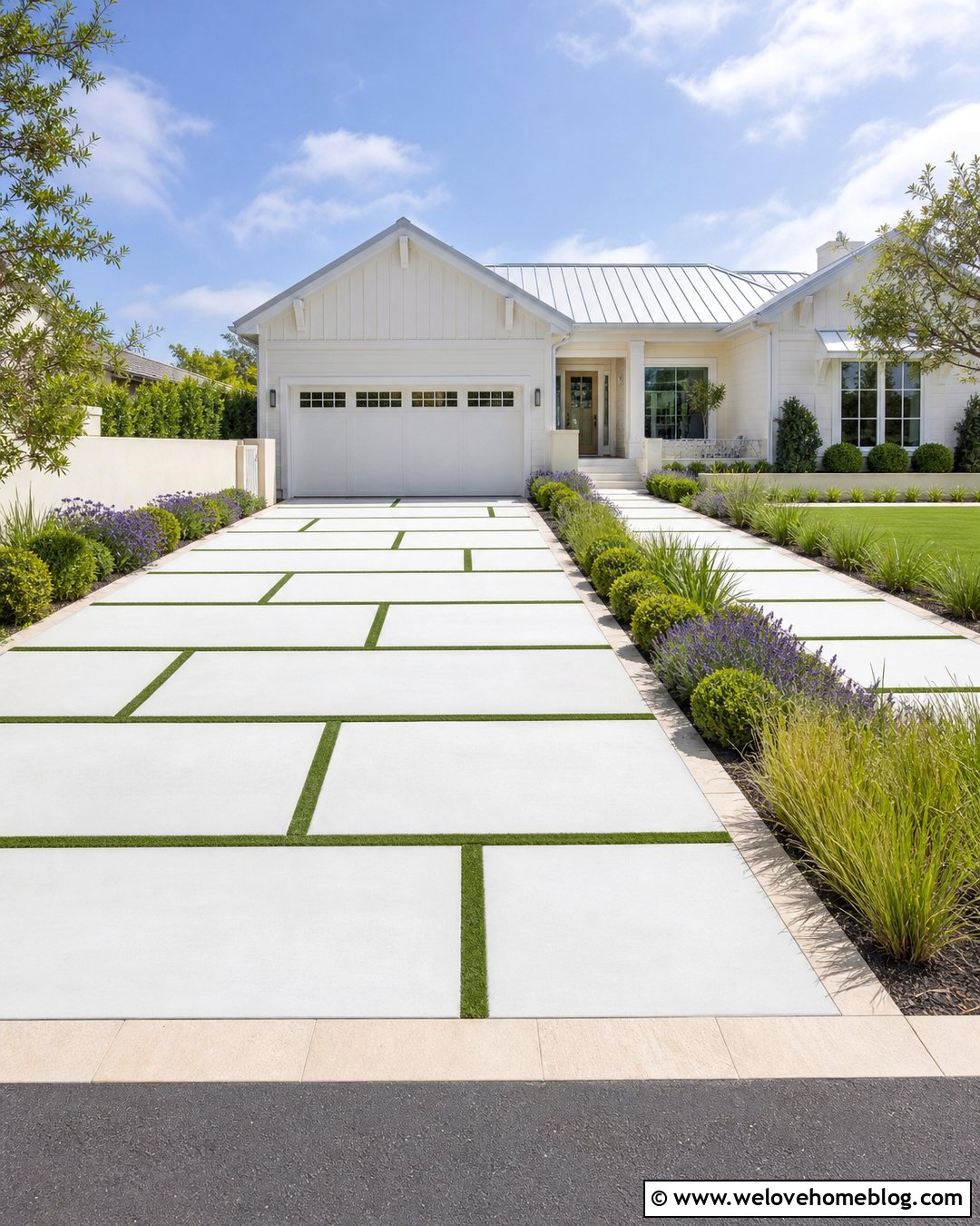 Artificial Turf Driveway With White Pavers - 20 Artificial Turf Driveway Ideas