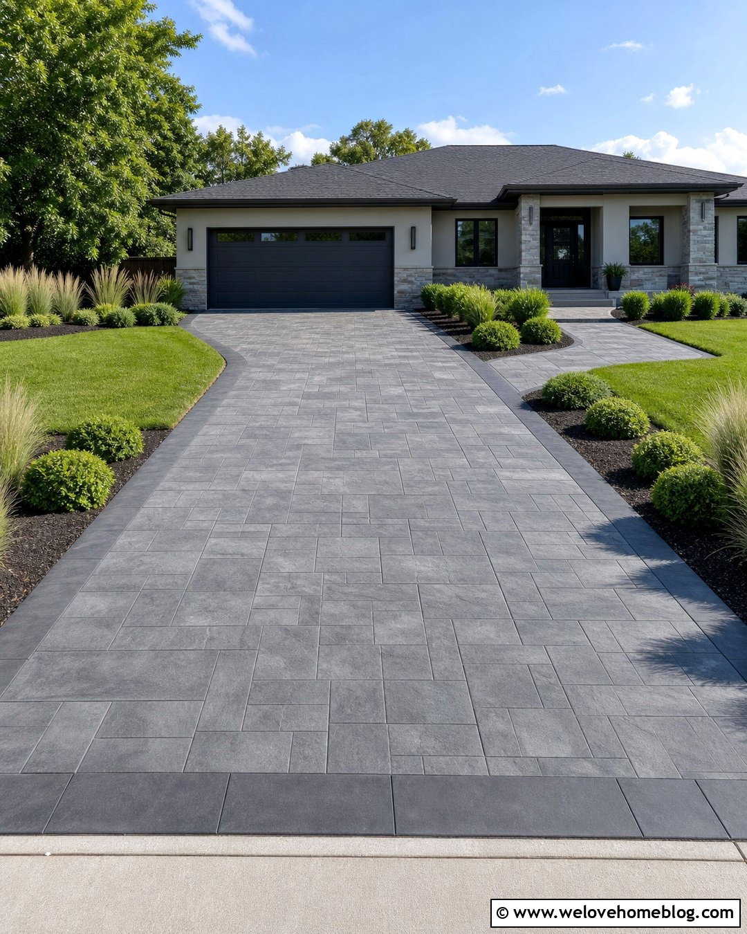 Ashlar Slate Stamped Concrete Driveway - 35 Stamped Concrete Driveway Ideas