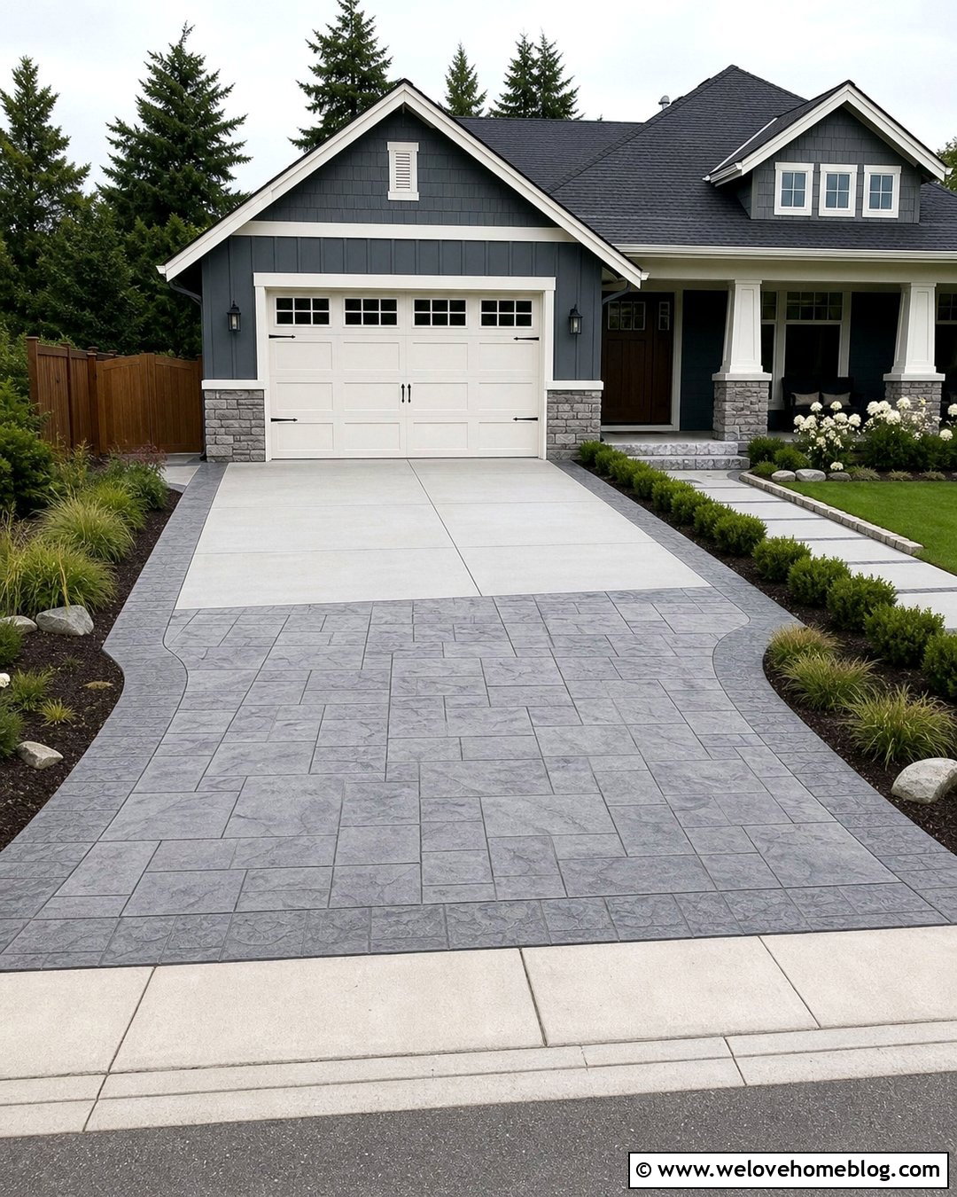 Ashlar Slate Stamped Concrete Driveway Apron - 20 stamped concrete driveway apron ideas