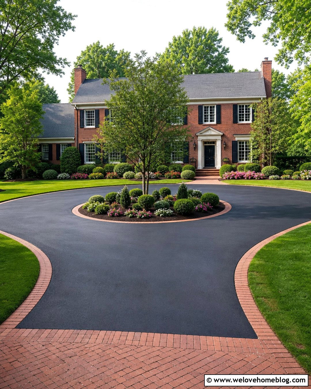 Asphalt Circle Driveway With Brick Borders - 20 circle driveway landscaping front yards ideas