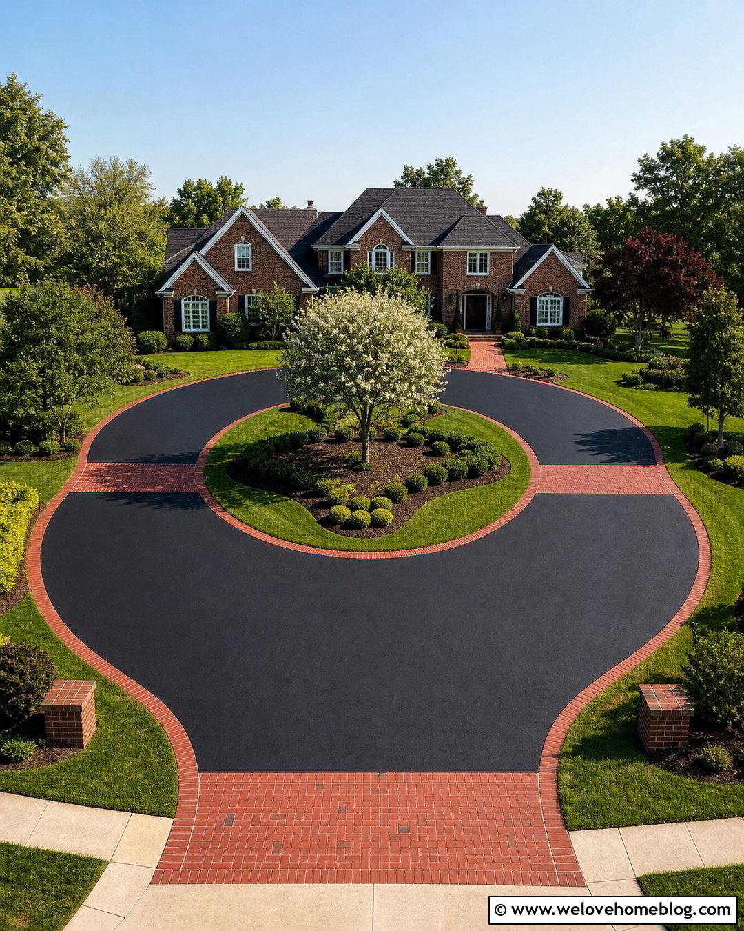 Asphalt Circle Driveway With Brick Edging - 35 Circle Driveway Ideas