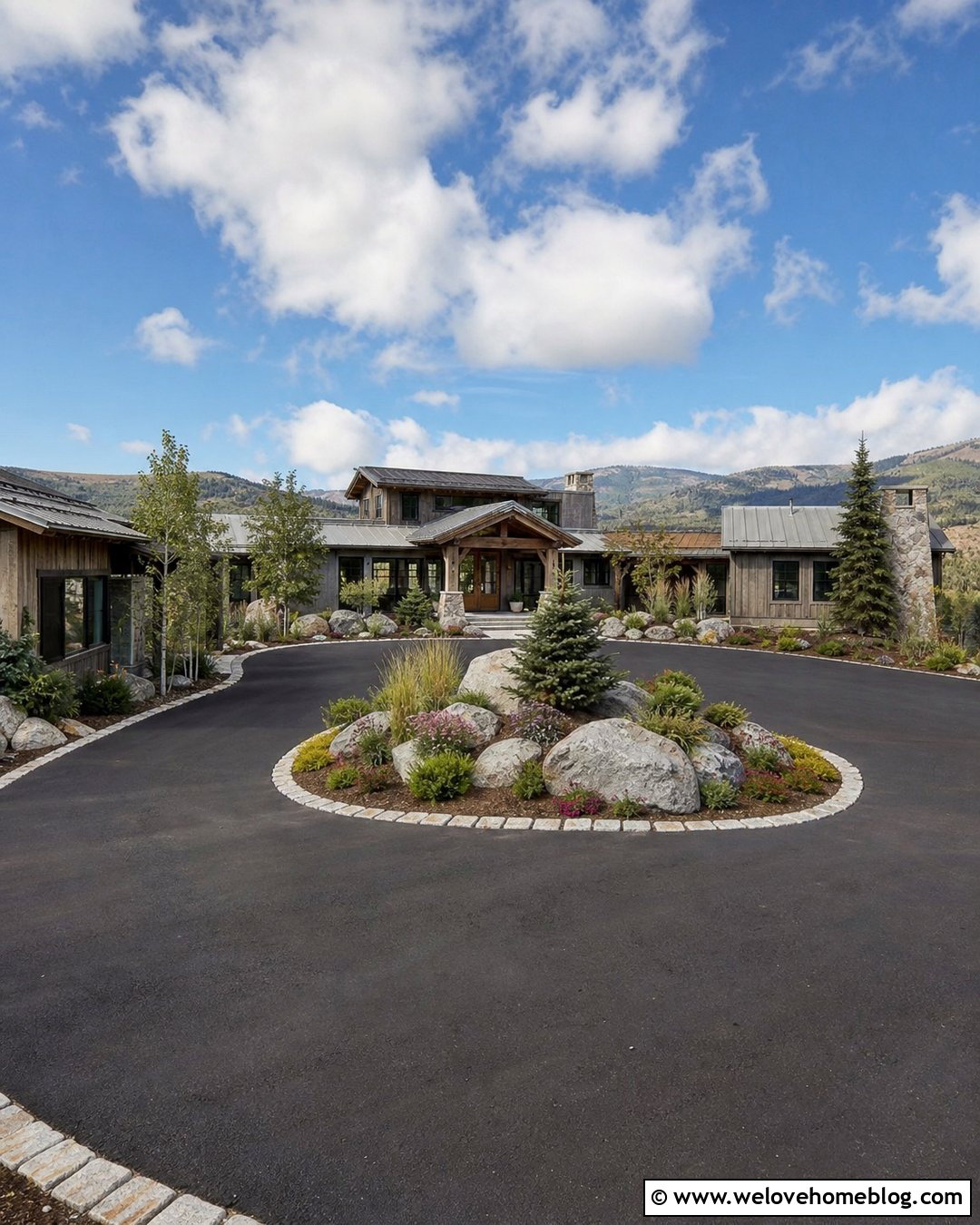 Asphalt Circle Driveway With Rock Garden - 40 circle driveway landscaping ideas