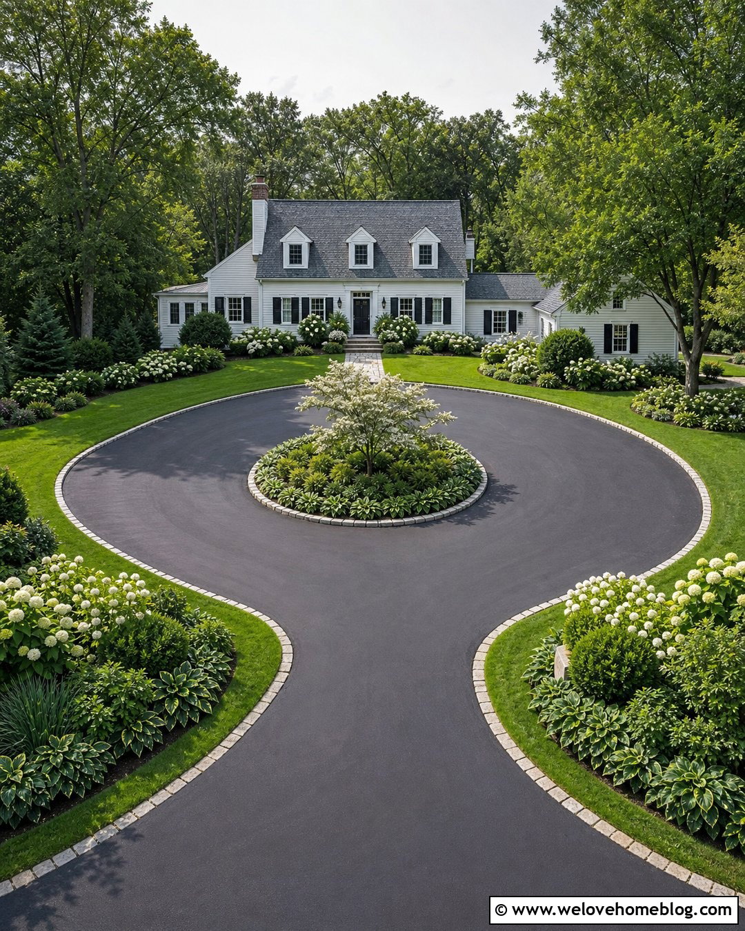 Asphalt Circular Driveway With Hydrangea Borders - 20 landscape circular driveway ideas
