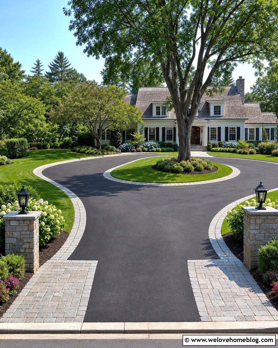 Asphalt Circular Driveway With Stone Border - 45 Circular Driveway Ideas