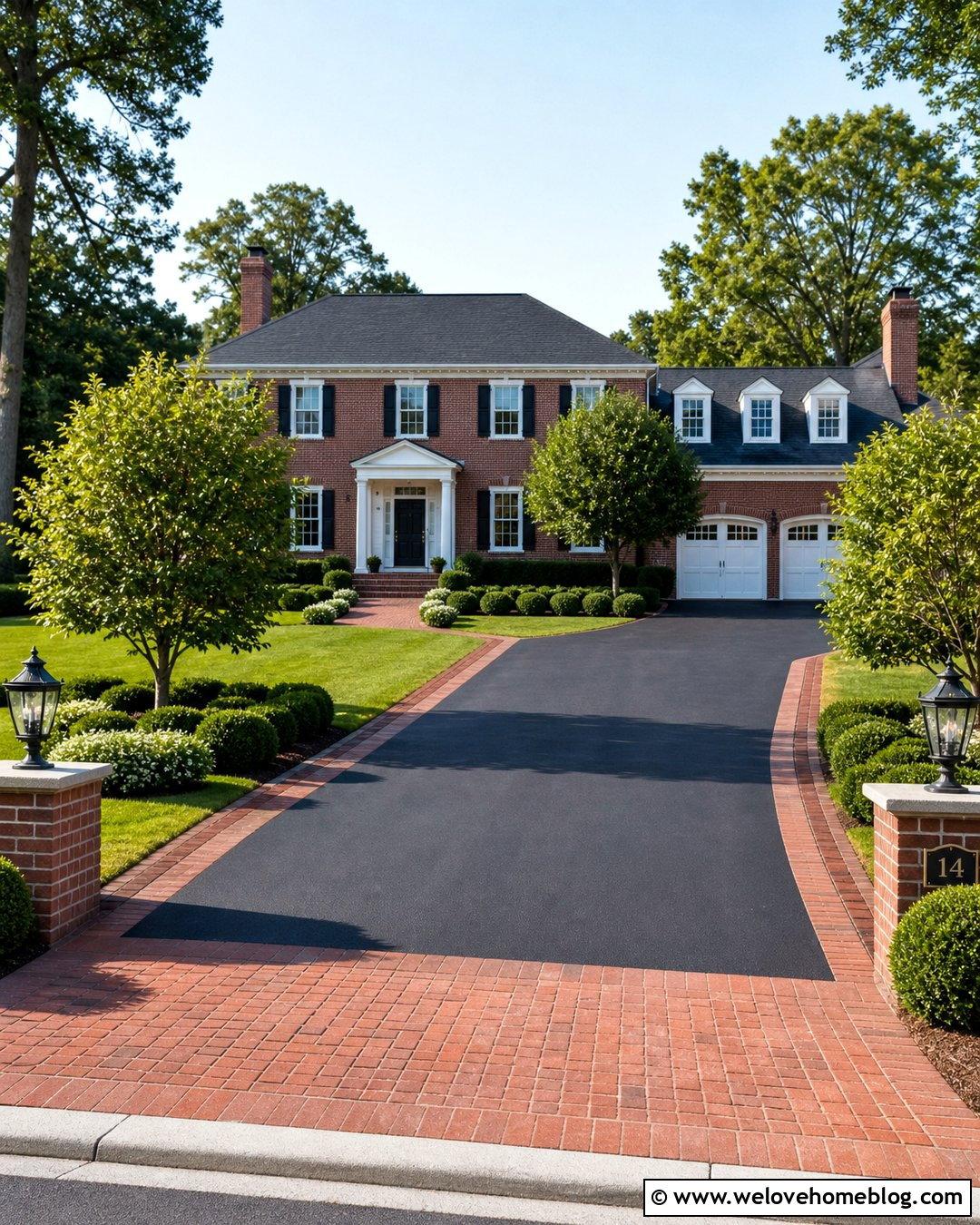 Asphalt Colonial Driveway With Brick Border - 20 Colonial Driveway Ideas