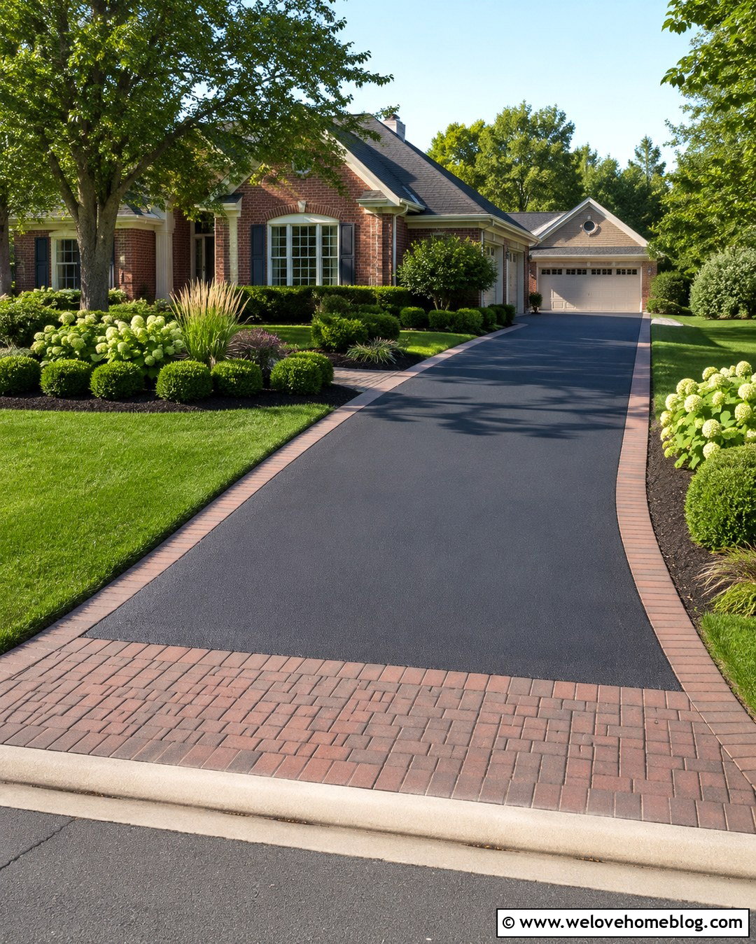 Asphalt Corner Driveway With Brick Border - 20 Corner Driveway Ideas