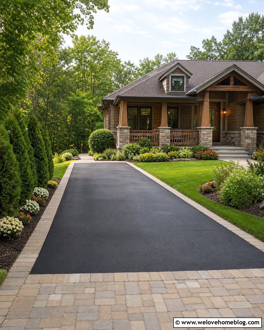 Asphalt Driveway Apron Matching The Front Walkway - 20 Asphalt Driveway With Paver Apron Ideas