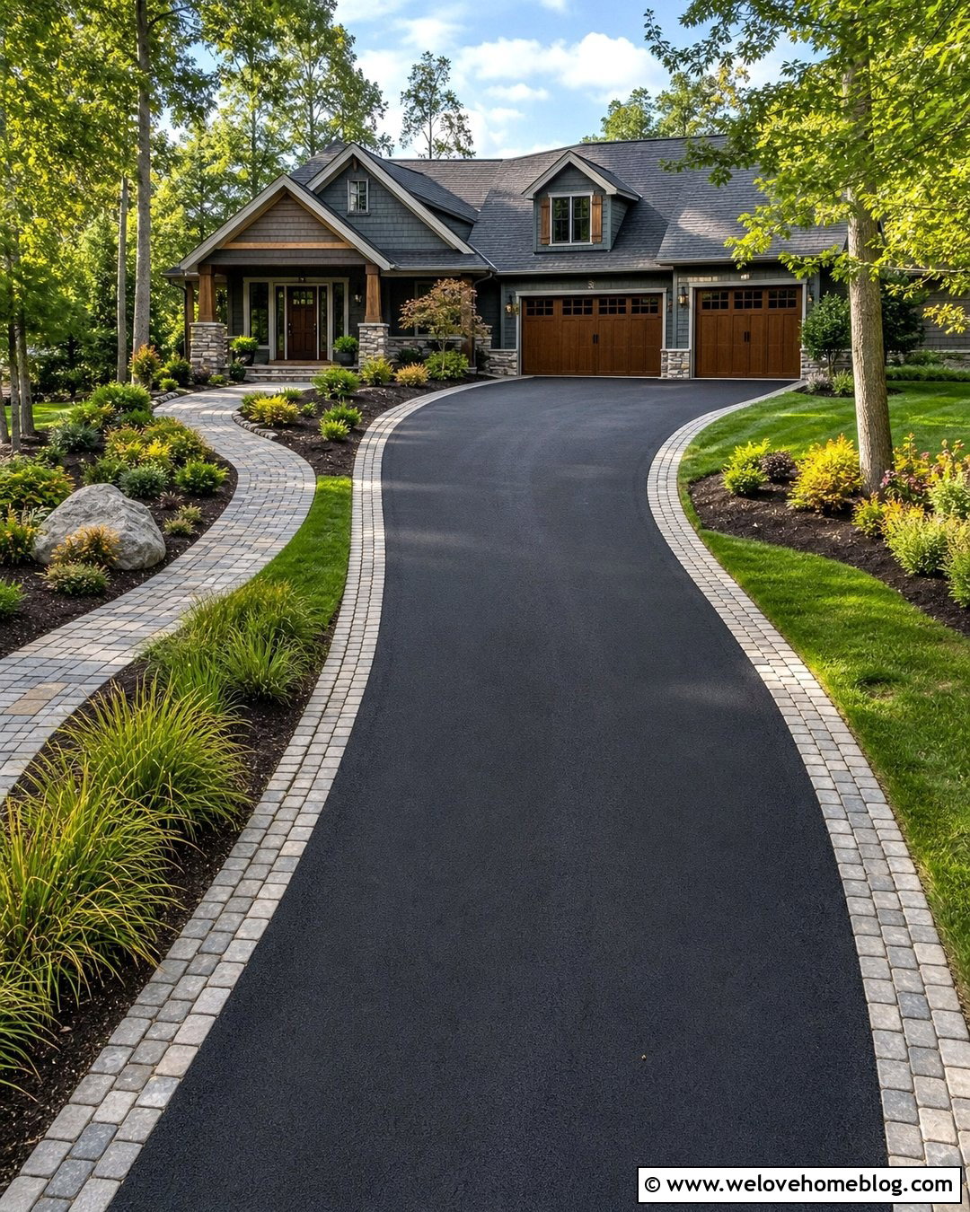 Asphalt Driveway Curb With Cobblestone Edging - 20 Driveway Curbs Ideas