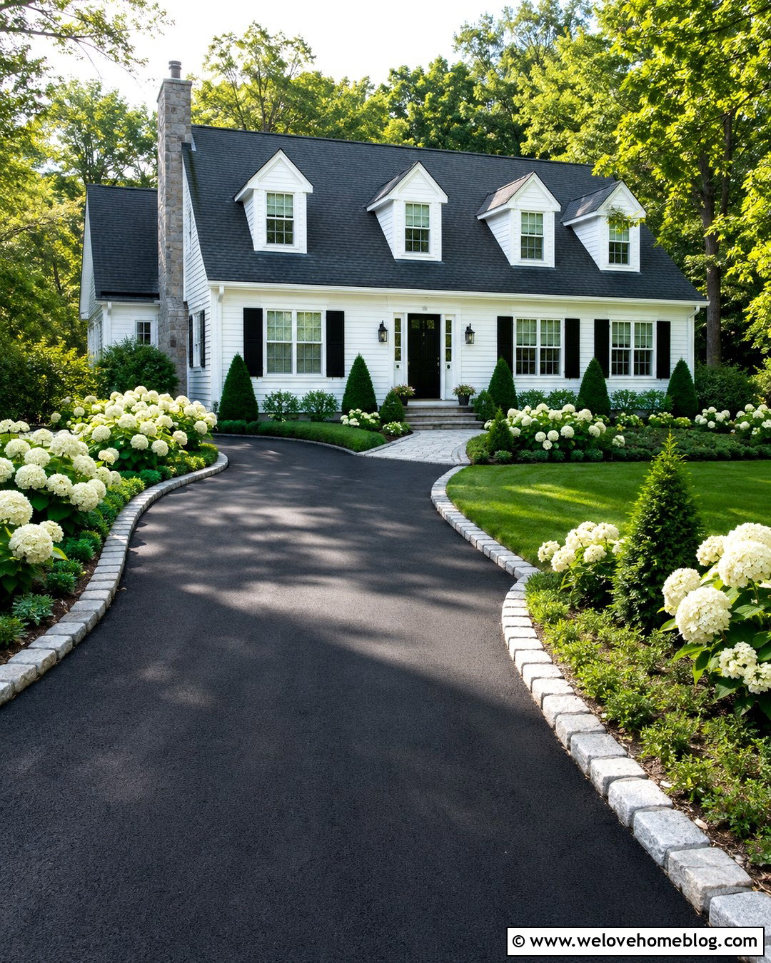 Asphalt Driveway Edge With Cobblestone And Hydrangeas - 20 landscaping driveway edge ideas