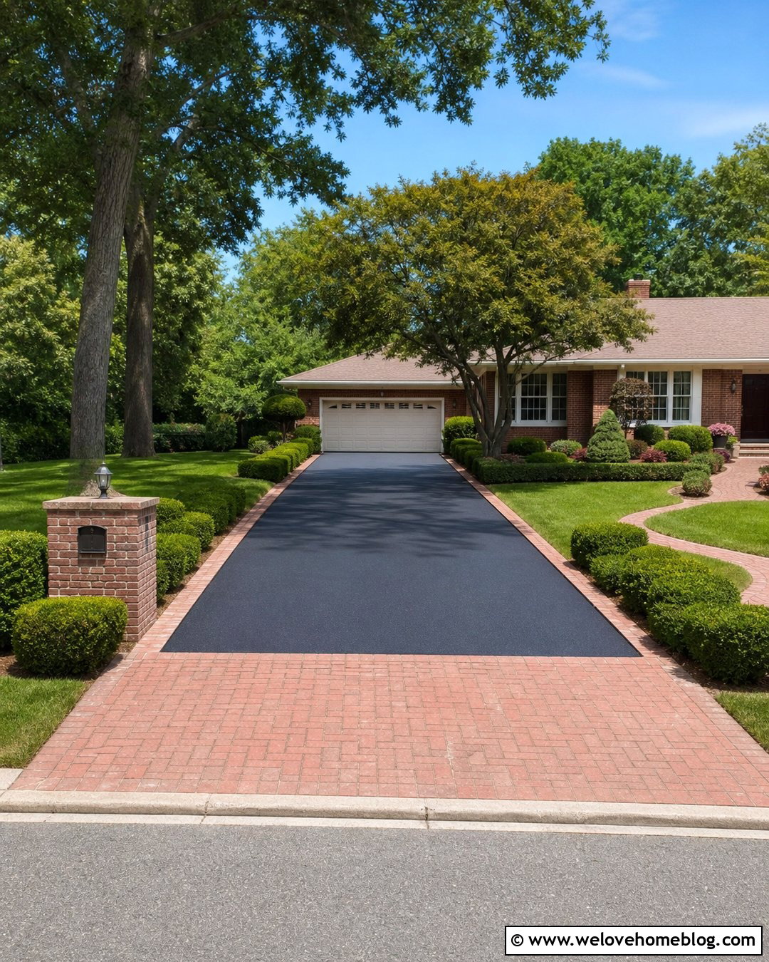 Asphalt Driveway Entrance With Brick Apron - 25 Home Driveway Entrance Ideas