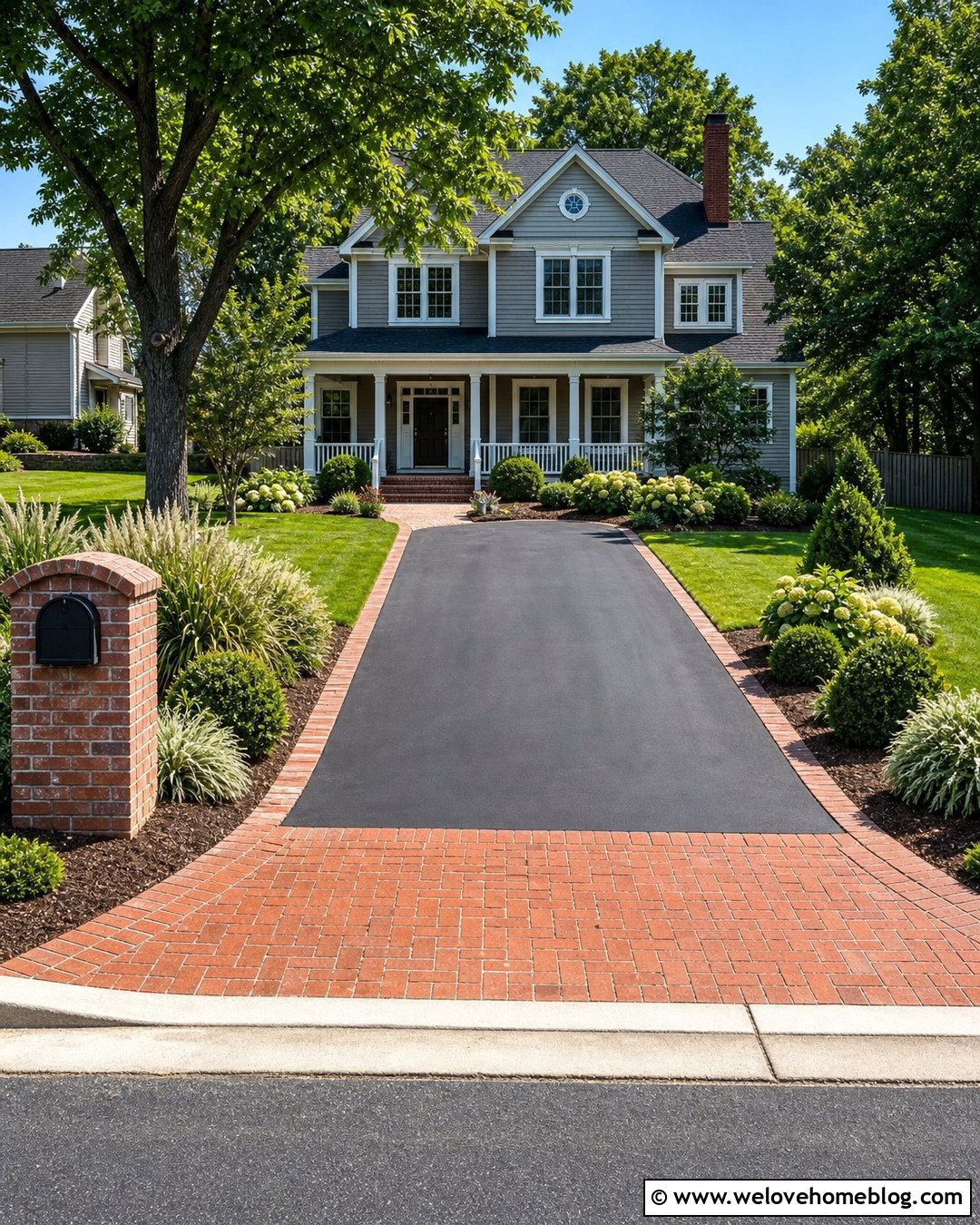 Asphalt Driveway Entrance With Brick Apron - 40 driveway entrance ideas