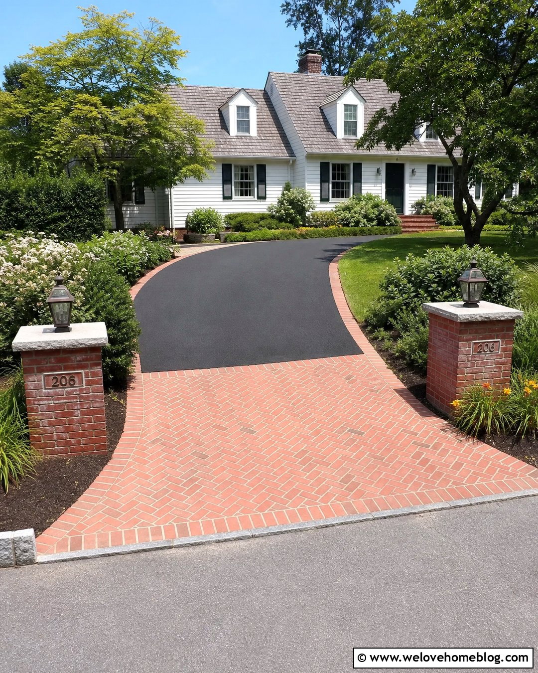 Asphalt Driveway Entrance With Brick Apron - 20 Stylish Driveway Entrance Design Ideas