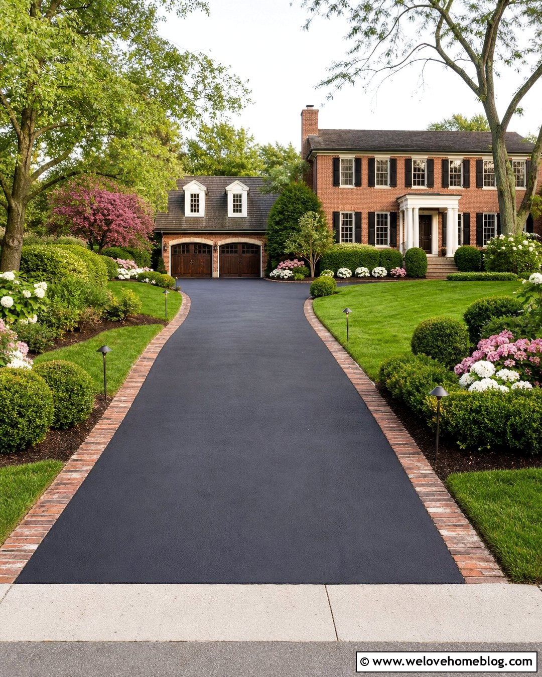 Asphalt Driveway Entrance With Brick Borders - 50 driveway entrance landscaping ideas