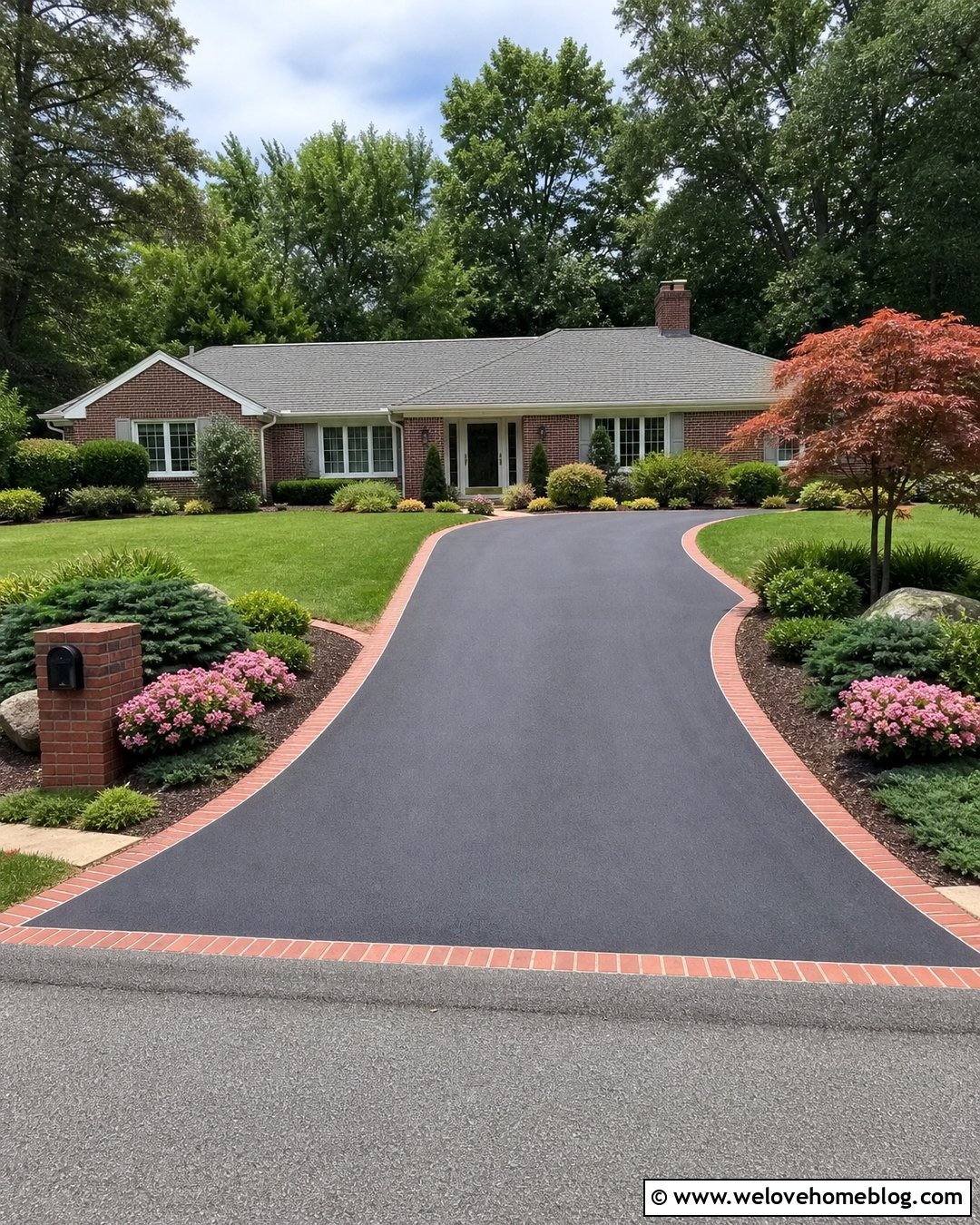 Asphalt Driveway Entrance With Brick Edging - 20 Landscaping At Driveway Entrance Ideas