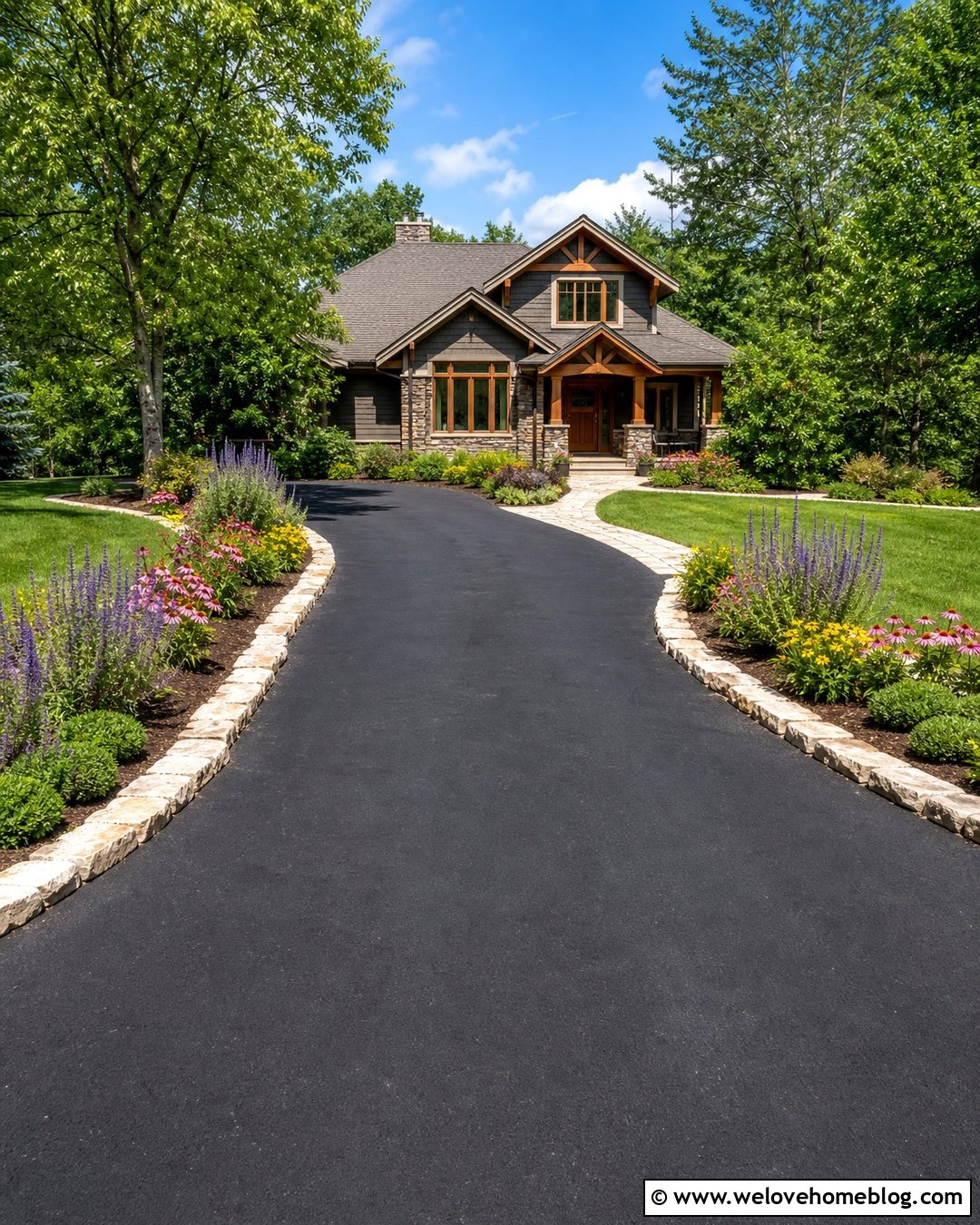 Asphalt Driveway Entrance With Flowering Perennials - 20 simple driveway entrance landscaping ideas