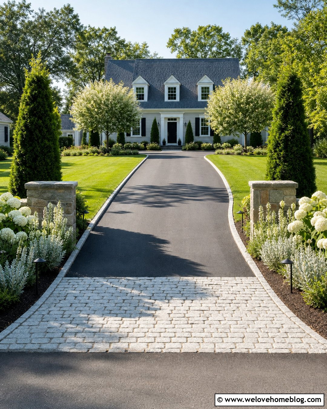 Asphalt Driveway Entrance With Granite Edging - 20 landscaped driveway entrance ideas