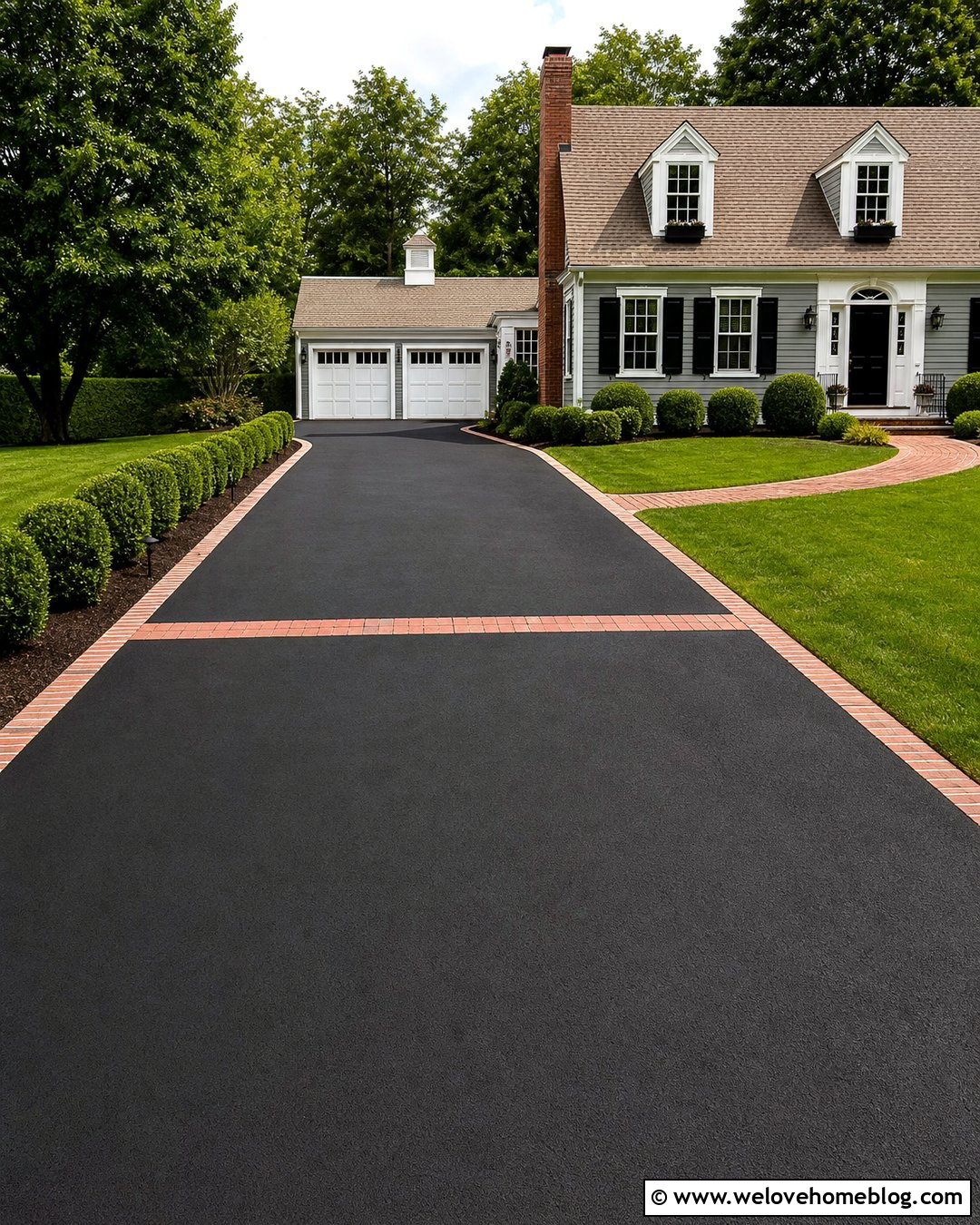 Asphalt Driveway Extension With Brick Ribbon - 35 Extending Driveway Ideas