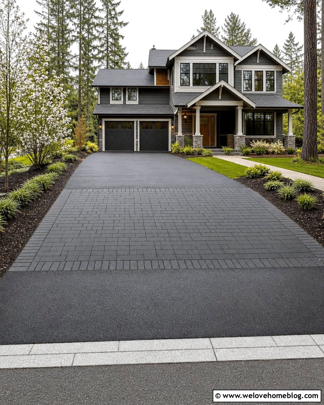 Asphalt Driveway Extension With Paver Parking Bay - 30 Extended Driveway Ideas