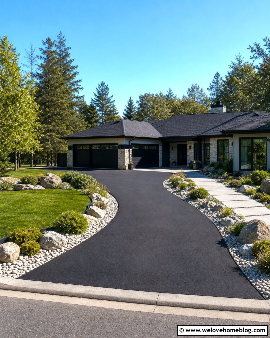 Asphalt Driveway Infrared Repair With Stone Landscaping - 20 Asphalt Repair Driveways Ideas